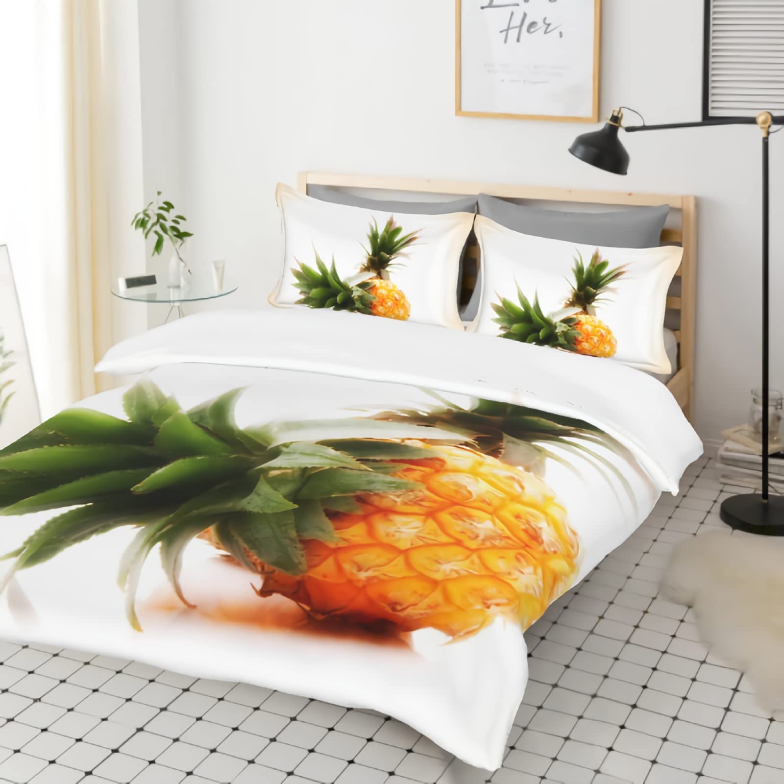 GREDBH Twin Pineapple Duvet Cover Set - 100% Soft Microfiber Bedding with 2 Pillowcases, Cartoon Fruit Pattern, 3-Piece Comforter Cover (Not Included) - Perfect for Kids' Rooms, Tropical Themed Bedrooms & Summer Decor