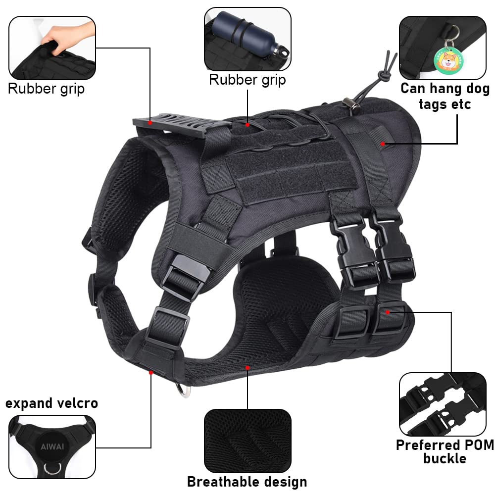 Tactical Dog Harness - Medium Black 900D Nylon No-Pull Military Vest with Molle System for Training, Hunting & Outdoor Adventures - Perfect for German Shepherds, Rottweilers & Large Breed Dogs
