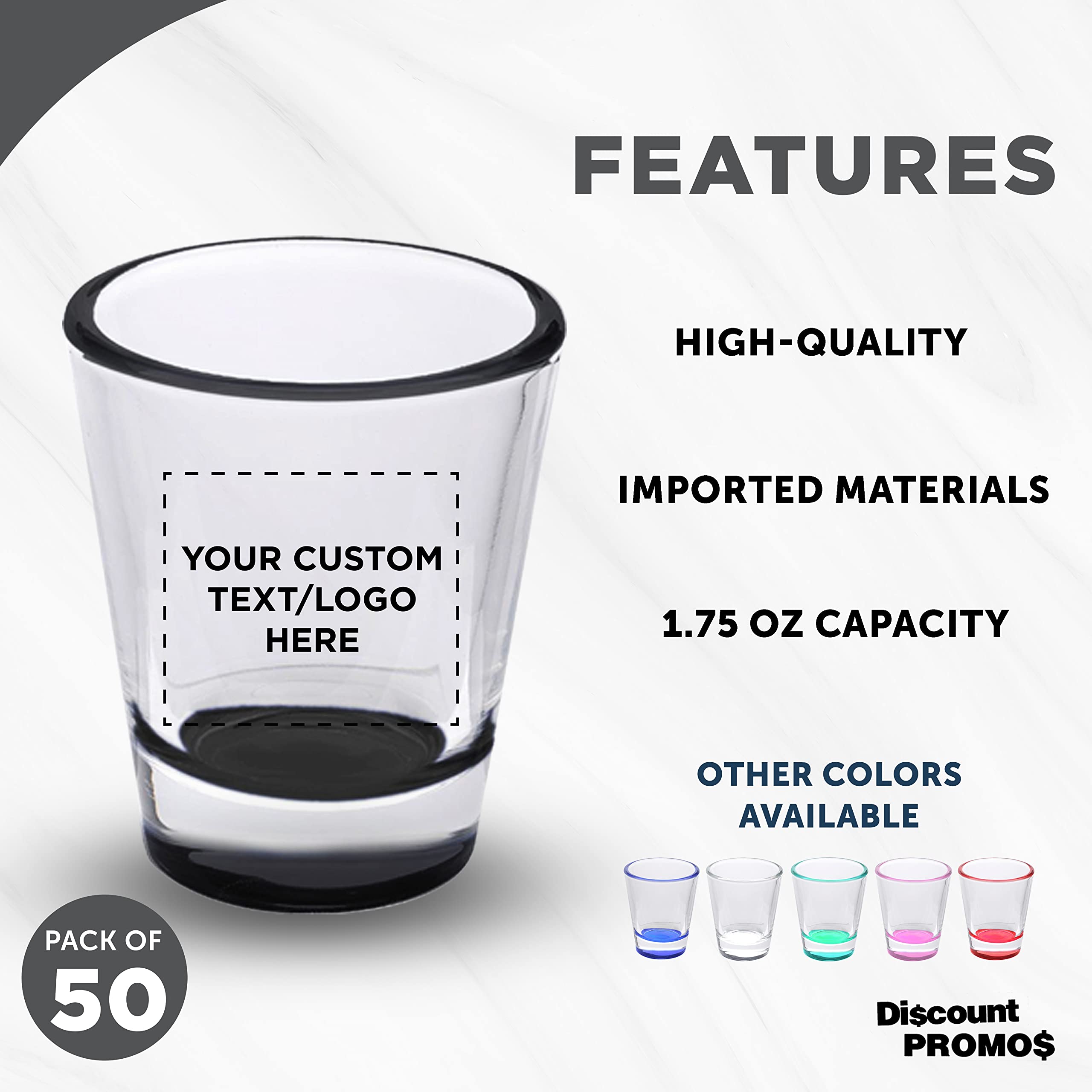 Custom Shot Glasses 1.75 oz (50-Pack) - Personalized Bulk Barware for Weddings, Bachelorette Parties & Events - Black Color Bottom - Perfect for Cocktail Hours, Bridal Showers & Themed Celebrations