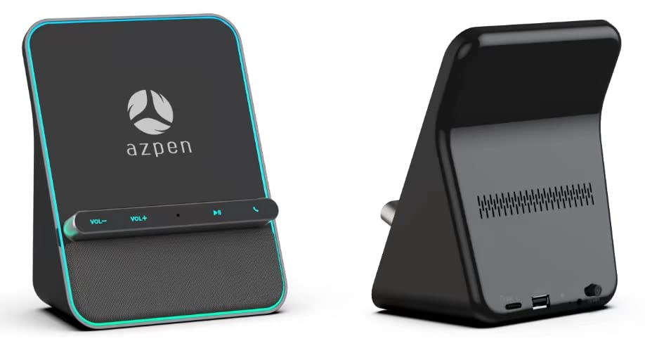 Azpen Wireless Charging Audio Dock with Dual 8W Bluetooth Speakers, Upgraded Mic for Hands-Free Calls - Qi Wireless Charger for iPhone 15/14/13/12/11 & Samsung S23/S22/S21/S20 - Perfect for Home Office, Bedroom & Car Use
