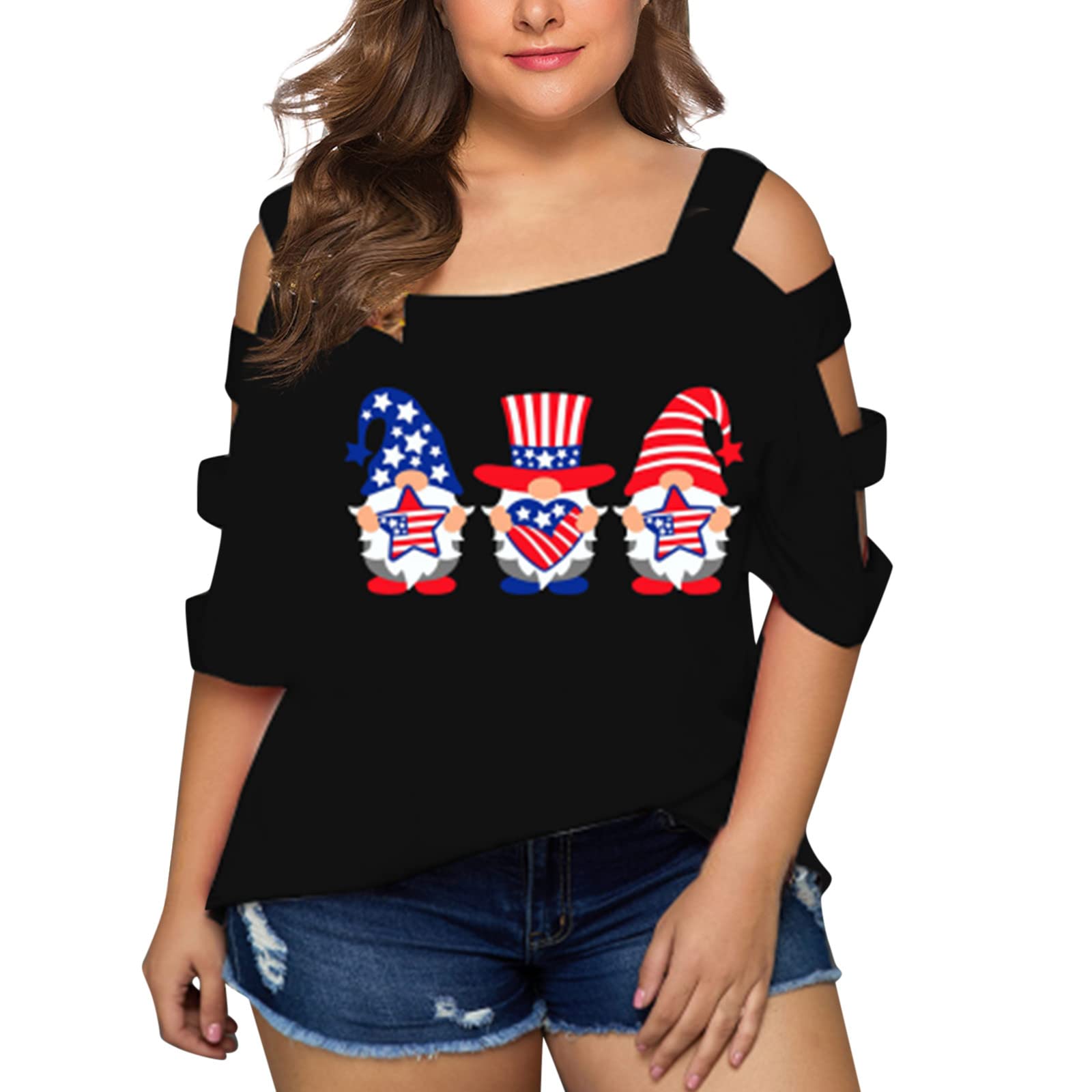 Plus Size Off Shoulder White T-Shirt for Women - Summer Cold Shoulder Top with Stitching Detail - Casual Short Sleeve Blouse for Beach, Party & Everyday Wear