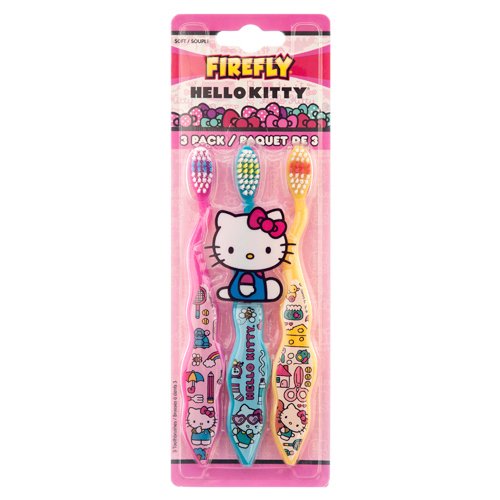 Hello Kitty Toothbrushes 3-Pack - Pink, Blue & Yellow for Kids | Soft Bristles, Fun Designs | Perfect for Home, Travel & School