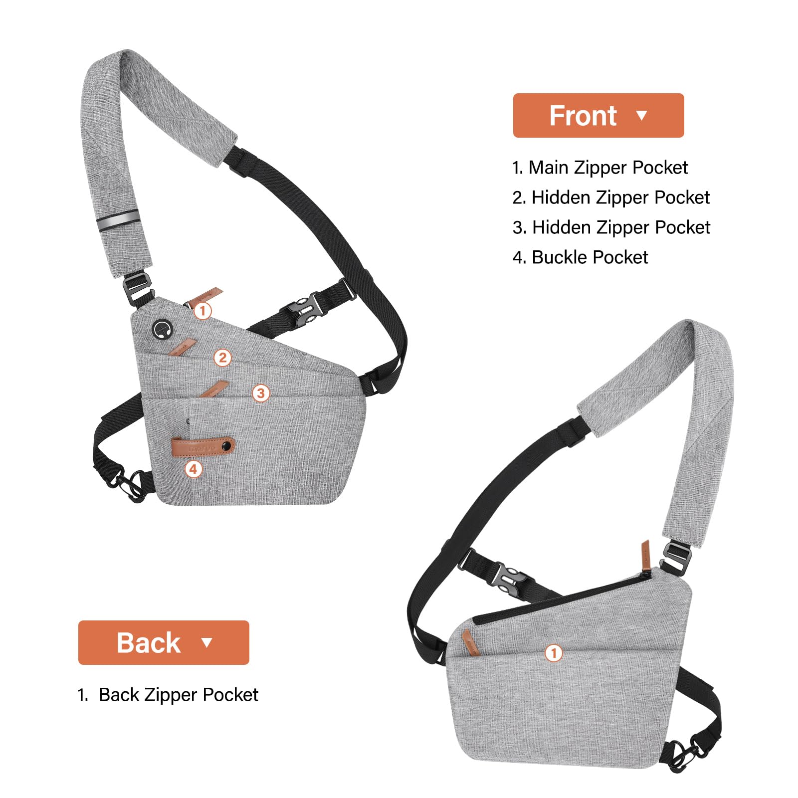 MOSISO Anti-Theft Sling Bag for Men & Women - Lightweight Crossbody Chest Shoulder Bag with Multiple Pockets - Perfect for Outdoor Hiking, Travel & Everyday Use - Gray