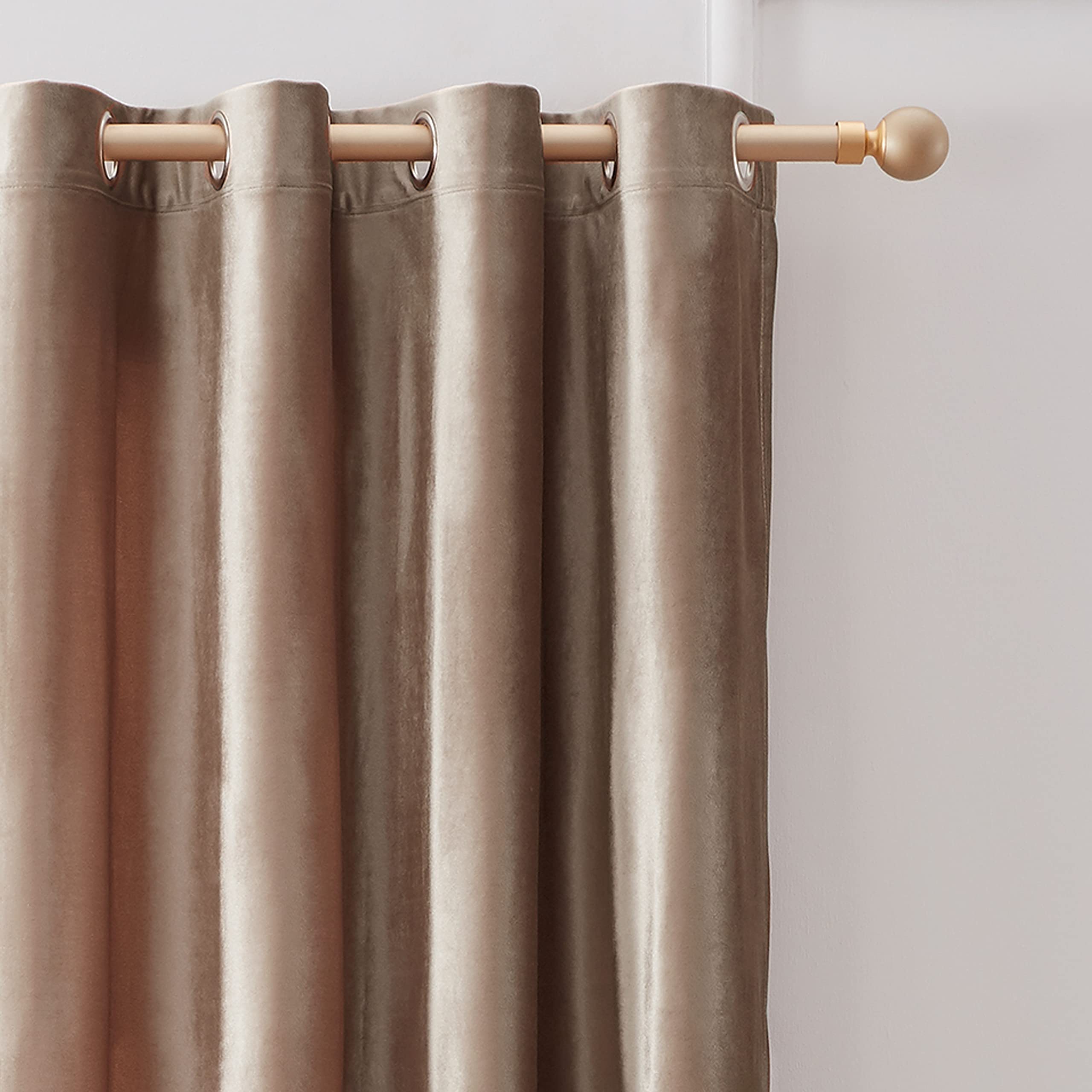 BULBUL Velvet Blackout Curtains 63 Inch Length - Thermal Insulated Room Darkening Drapes for Living Room & Bedroom, Set of 2 Panels in Taupe | Noise Reducing, Energy Saving Window Treatment for Home Decor