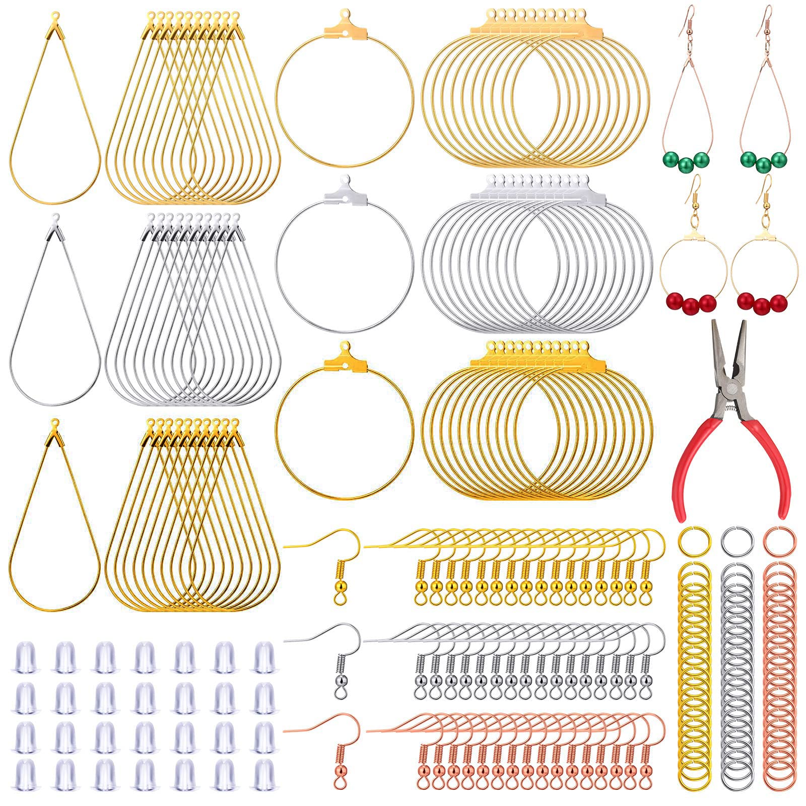 Inbagi 481 Pcs Earring Making Kit - Bulk Jewelry Making Supplies with Teardrop & Round Beading Hoops, Earring Hooks, Open Jump Rings & Earring Backs for DIY Craft (Silver, Gold, Rose Gold) - Perfect for Handmade Jewelry, Gift Making & Craft Projects