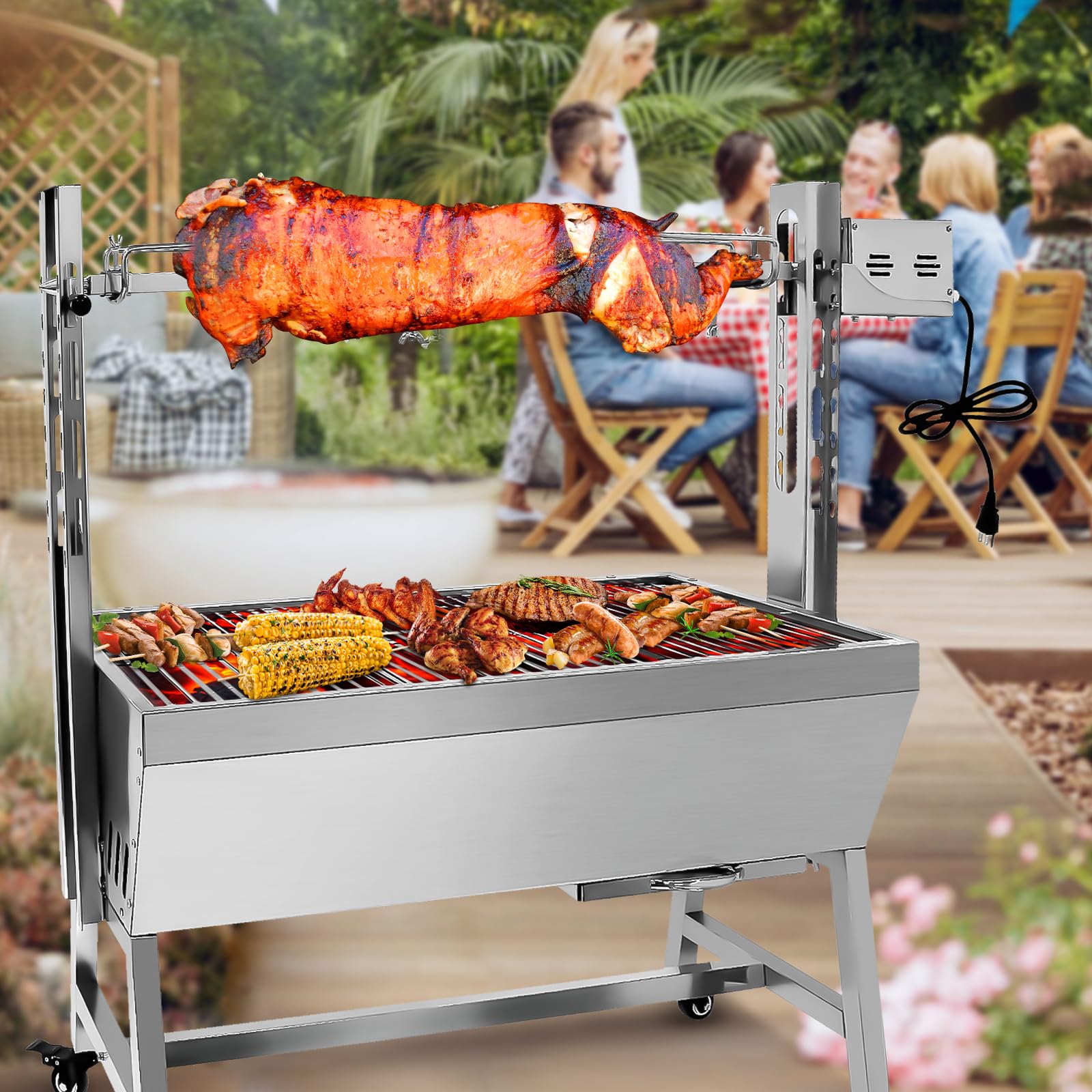 132 LBS Stainless Steel Charcoal Rotisserie Grill - 37