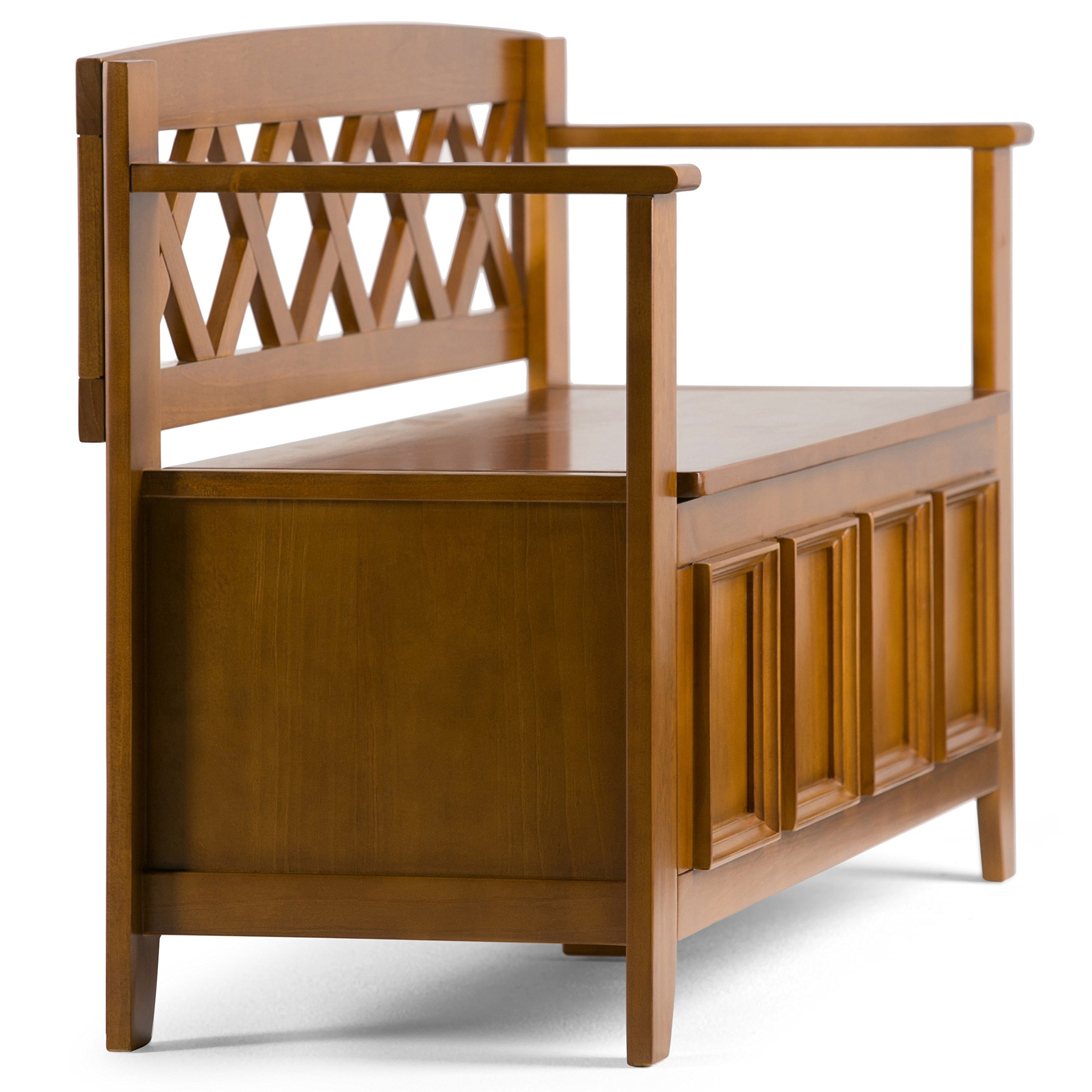 SIMPLIHOME Amherst 48-inch Solid Wood Storage Bench with Hidden Dual Compartment, Safety Hinges - Light Avalon Brown - Entryway, Mudroom, Bedroom, Living Room - Transitional Style Furniture for Home Organization & Decor