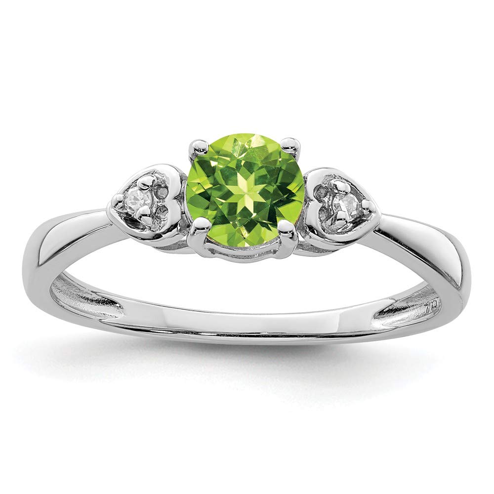925 Sterling Silver Diamond & Peridot Green August Birthstone Round Engagement Ring (0.02cttw) - Perfect for Proposals, Anniversaries & Special Occasions