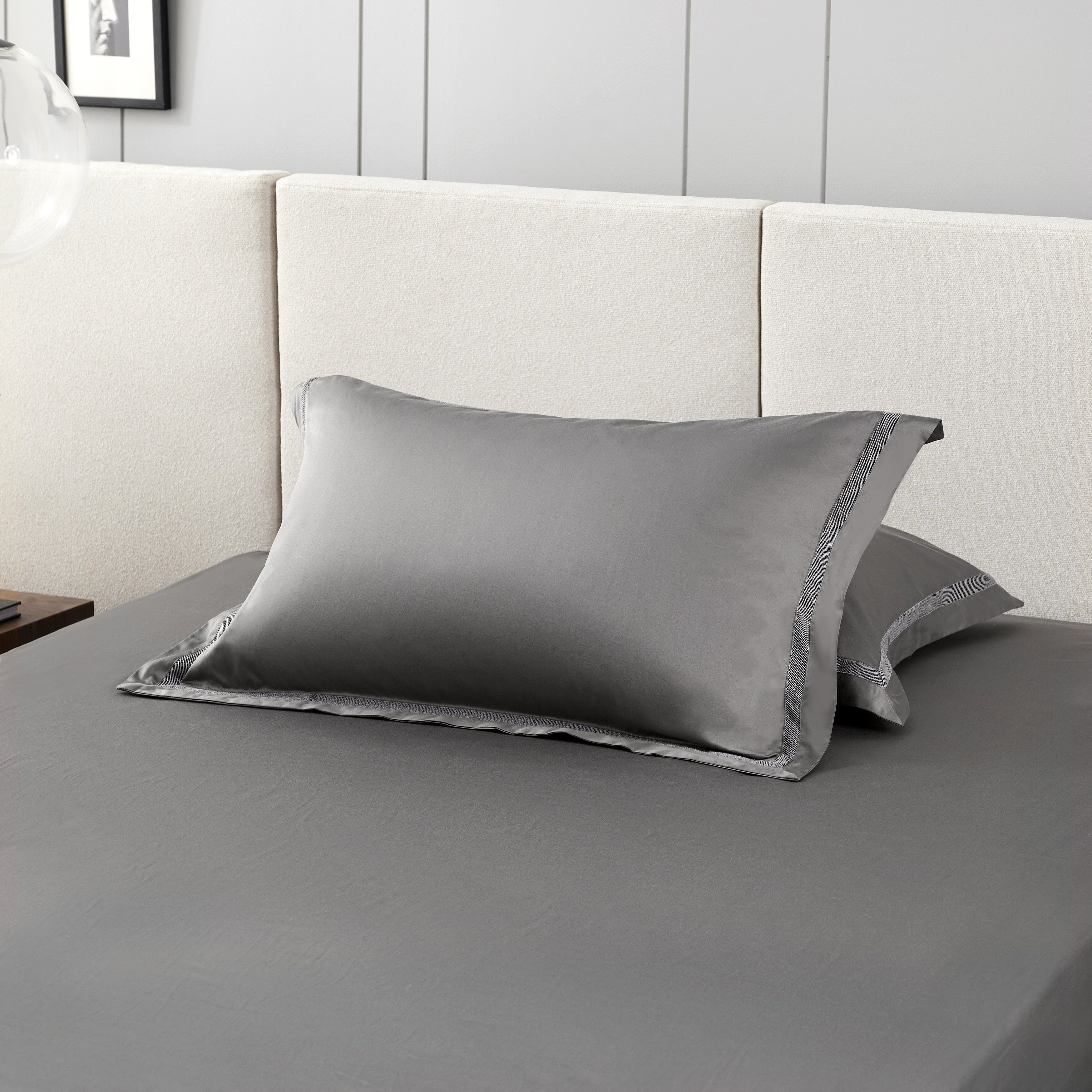 Luxury Hotelier Prestigio™ Friar Grey Queen Size Bedding Set with Elegant Lace Trim - 6-Piece Comforter, Sheets & Pillowcases for Master Bedroom or Guest Room
