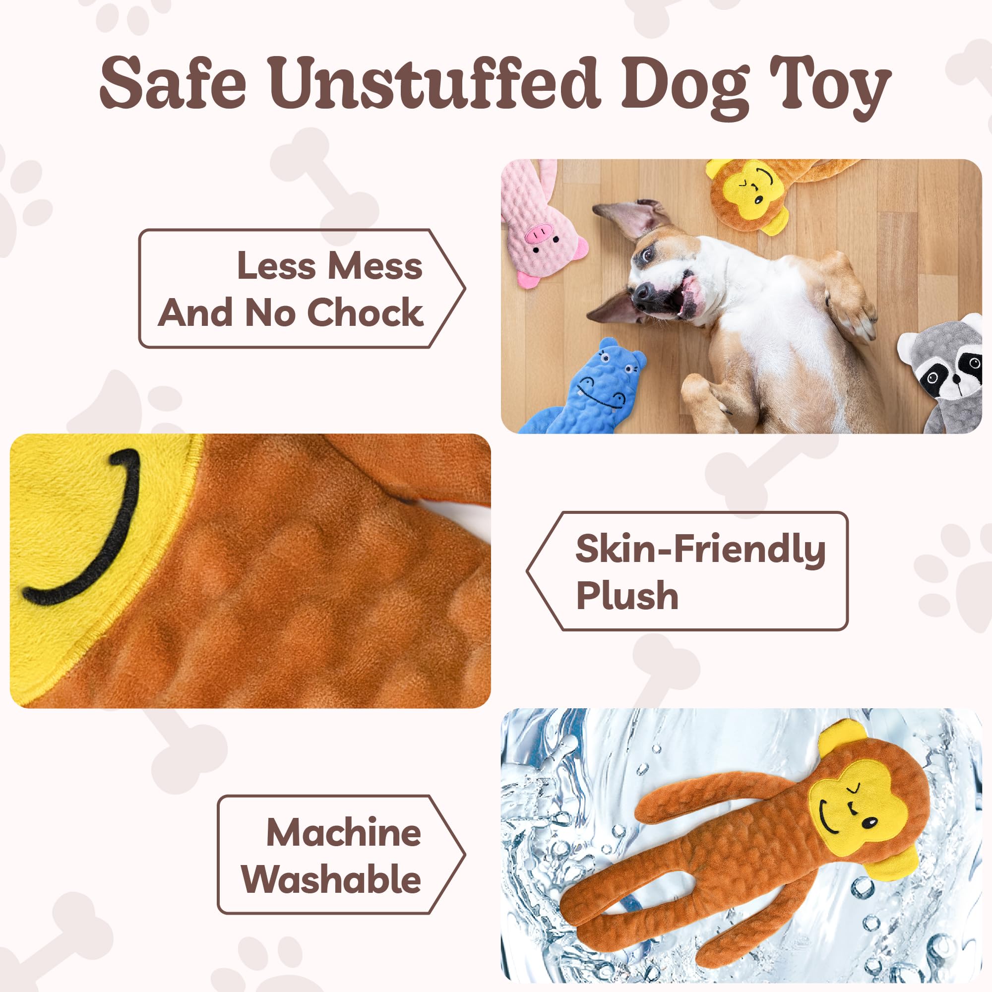 SHARLOVY No Stuffing Squeaky Dog Toys for Large Dogs - 3 Pack Crinkle Puppy Teething Chew Toys, Durable Plush Interactive Dog Chews for Aggressive Chewers | Long-Lasting Entertainment for Boredom Relief & Dental Health