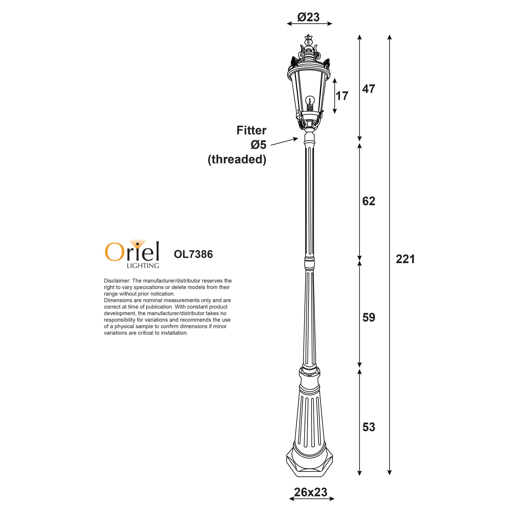 ALBION Black IP44 E27 221cm Traditional Outdoor Post Light for Garden, Pathway, and Driveway Lighting