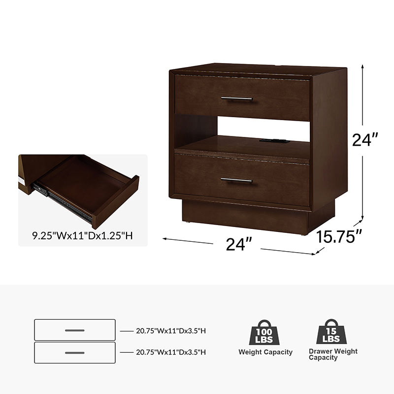 Yoel Hidden Drawer Nightstand with Built-in USB Outlets & Power Strip - Modern Bedside Table with Secret Storage for Bedroom, Living Room, or Office