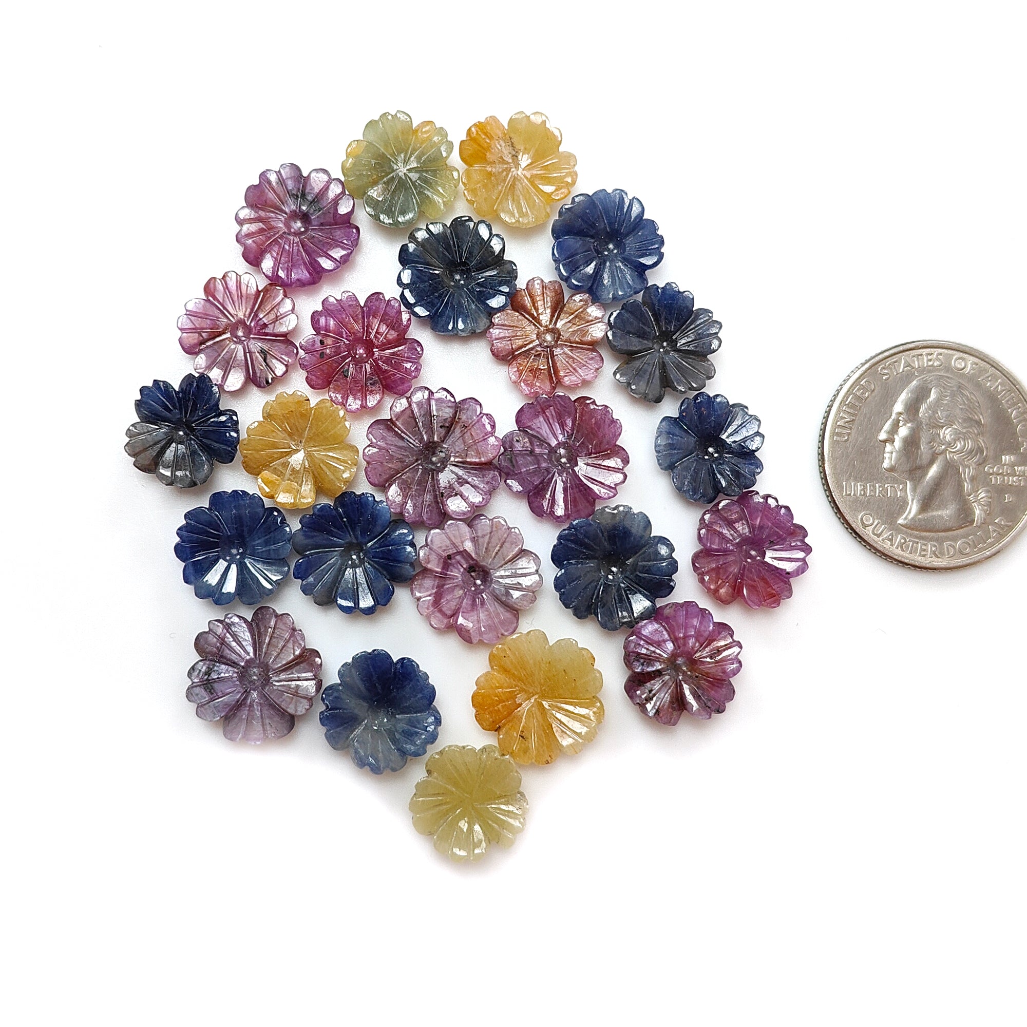 100% Natural Multi Sapphire Gemstone Flower Carving - Hand Carved Jewelry Making Supplies for Necklaces, Rings & DIY Crafts | Perfect for Bohemian Style Accessories & Gift Giving