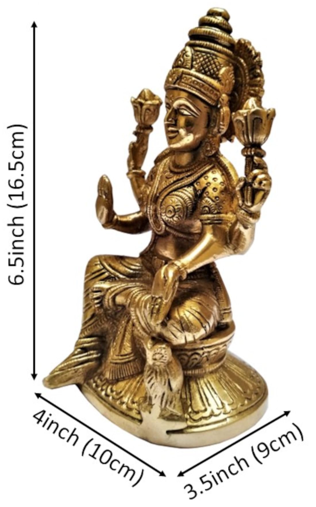 Purpledip Brass Lakshmi Statue - Hindu Goddess of Prosperity & Wealth - Handcrafted Collectible Idol for Home & Office Decor (11568) | Perfect for Puja Altars, Meditation Spaces & Gift Giving