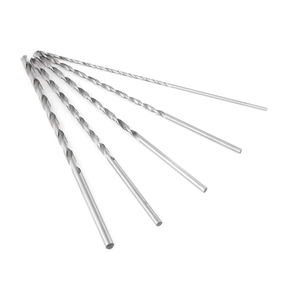 5Pcs Extra Long High-Speed Steel Twist Drill Bit Set (2-5mm) - Straight Shank for Wood, Metal & Stainless Steel - Perfect for DIY Projects, Furniture Making & Precision Drilling