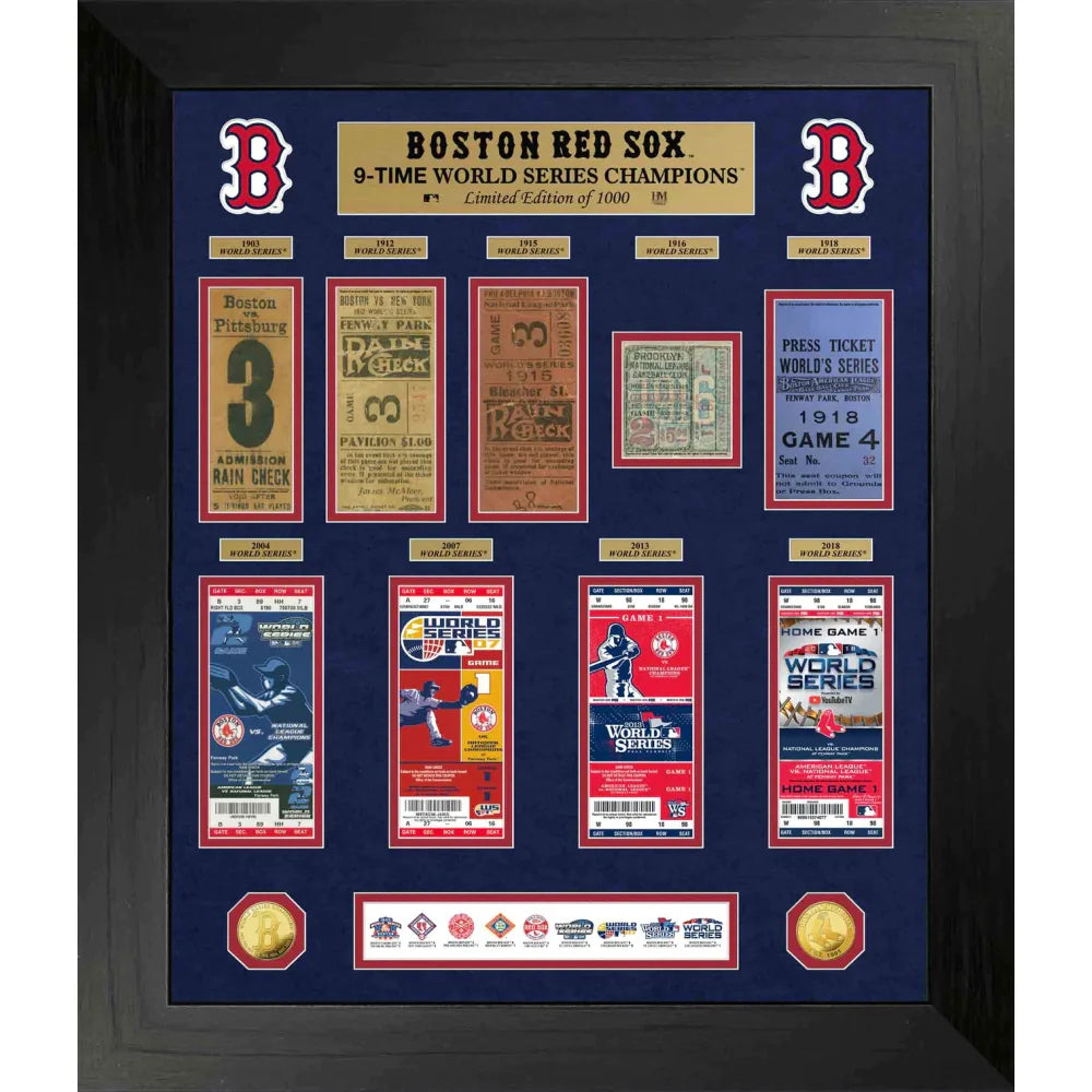 Boston Red Sox World Series Commemorative Ticket & Coin Collection Framed Display - Perfect for Baseball Fans, Sports Memorabilia Collectors, and Home or Office Decor