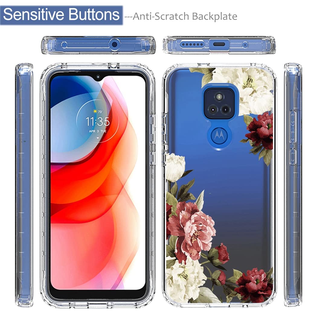 Premium Clear Floral Phone Case for Motorola Moto G Play 2021 (XT2093DL) with Tempered Glass Screen Protector - Slim Protective Cover with Cute Flower Design - Perfect for Everyday Use, Work & Travel