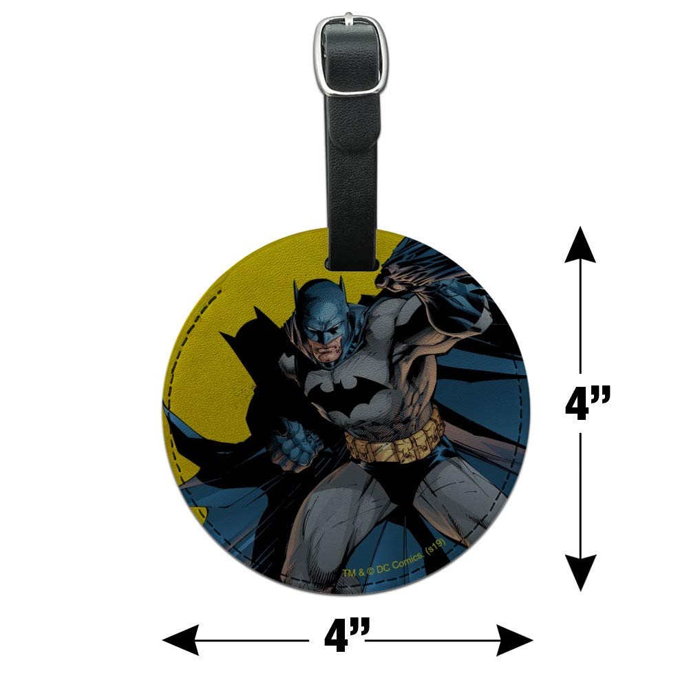 Batman Character Round Leather Luggage Tag - Durable Suitcase ID Tag for Travel - Perfect for Carry-On Bags, Backpacks & Suitcase Identification