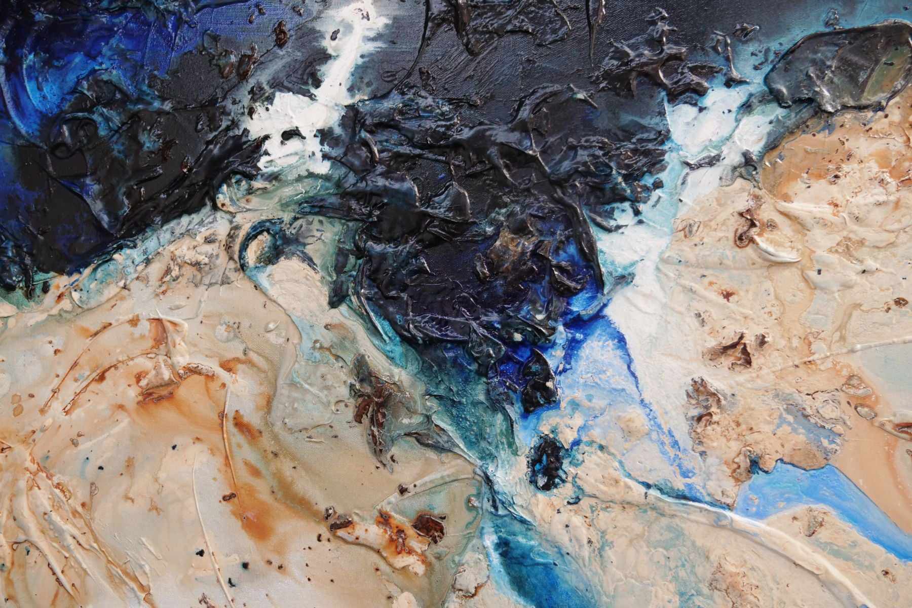 Midnight Hour 160cm x 60cm Blue Cream Textured Abstract Canvas Painting - Modern Wall Art for Living Room, Bedroom & Office Decor