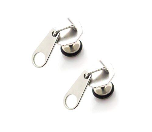 Xusamss Punk Body Piercing Stainless Steel Zipper Stud Earrings for Men & Women - Gothic Fashion Jewelry for Concerts, Parties & Alternative Style