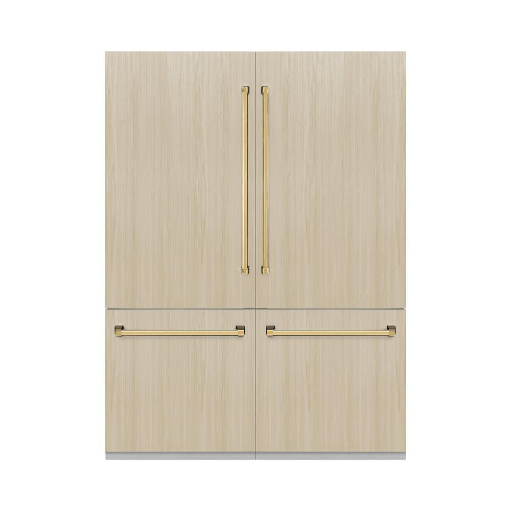 ZLINE Autograph Edition 60 Inch Panel Ready French Door Refrigerator - 32.2 cu ft Built-In Bottom Freezer with Water Dispenser & Ice Maker - Polished Gold Accents (RBIVZ 60 G) - Perfect for Modern Kitchens & Luxury Homes