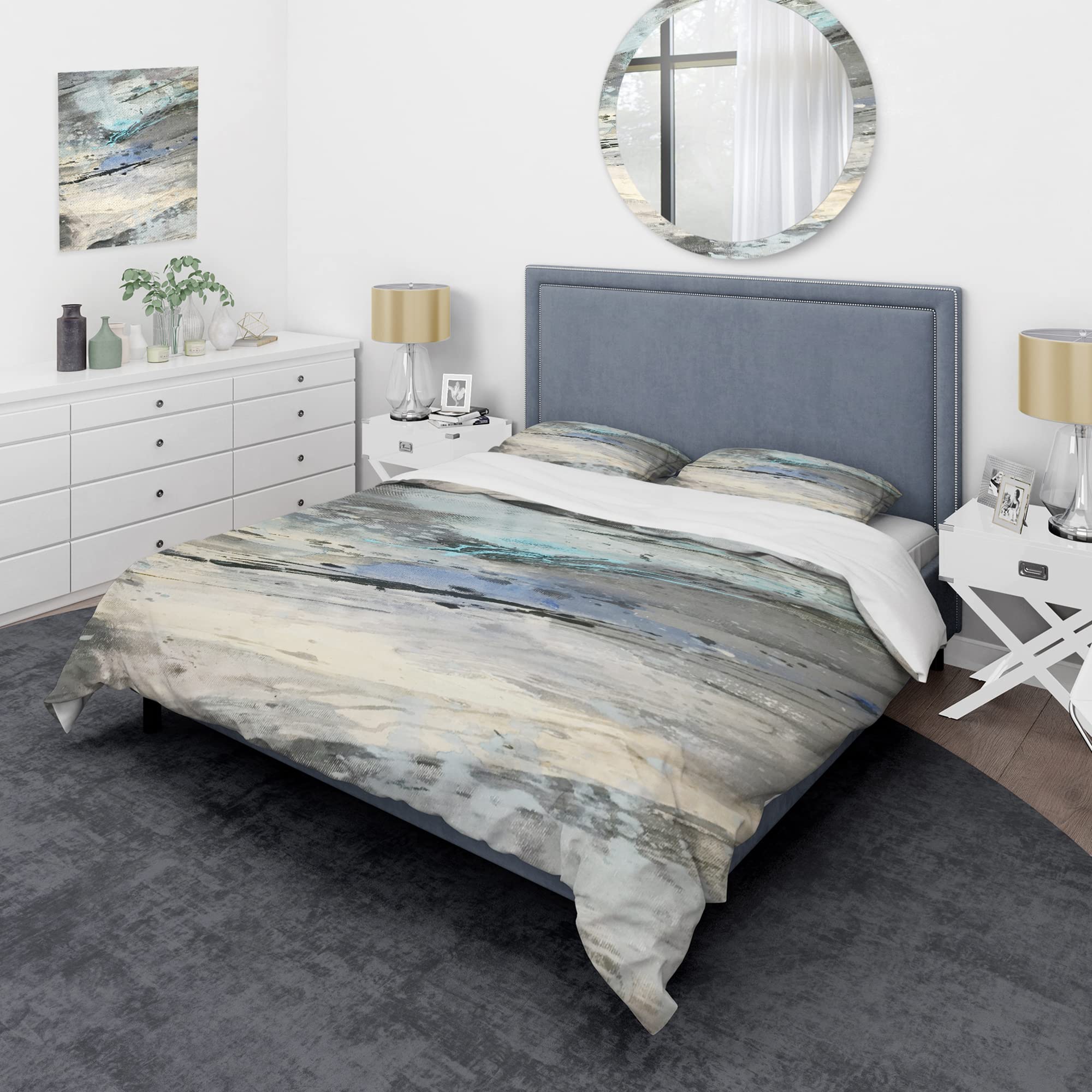 Modern Teal Duvet Cover Set King - Abstract Bedding for Contemporary Bedrooms