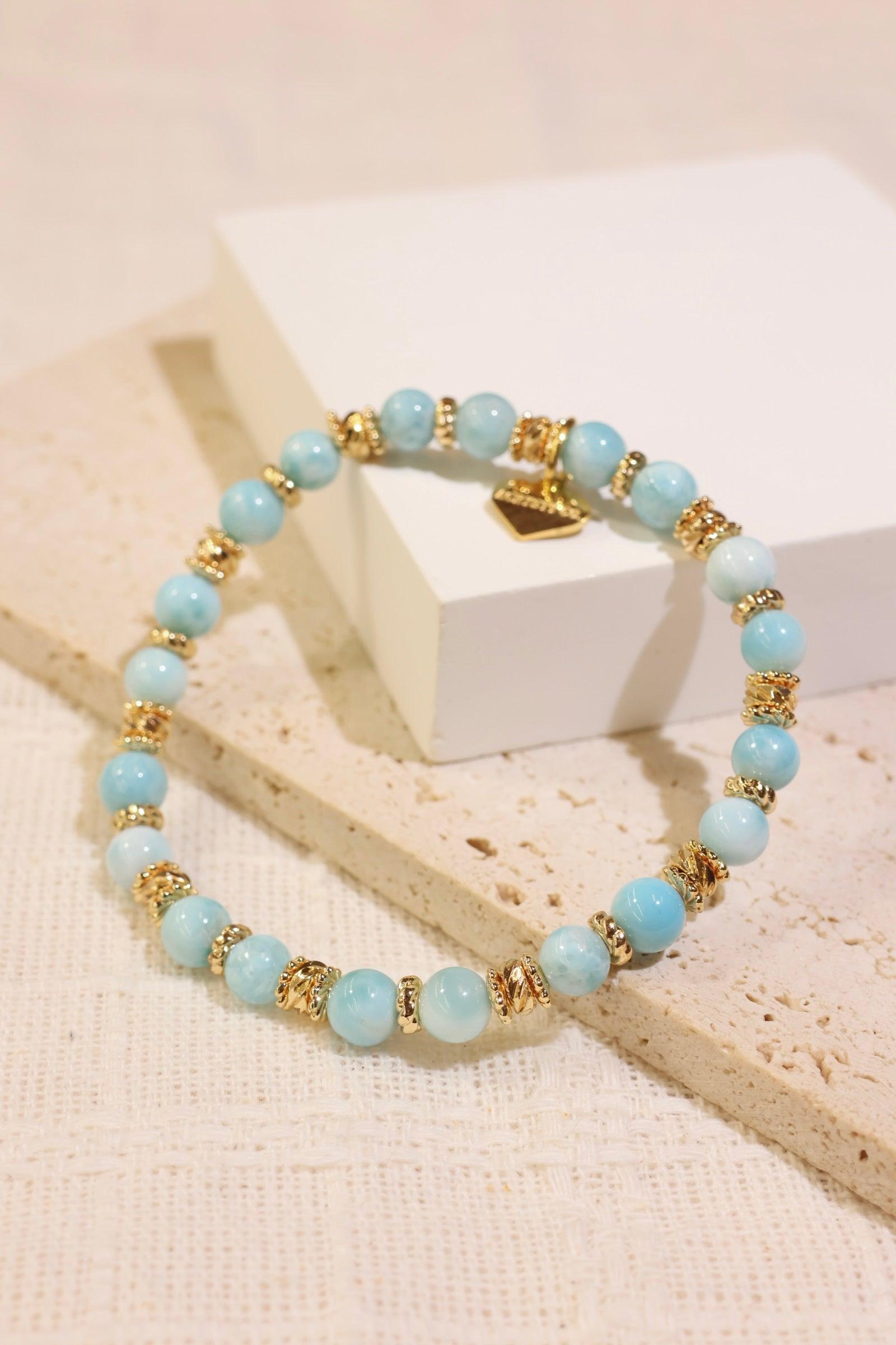 Premium Larimar Bracelet for Women - Genuine Handmade Healing Stone Jewelry - Perfect for Meditation, Yoga & Spiritual Gifts