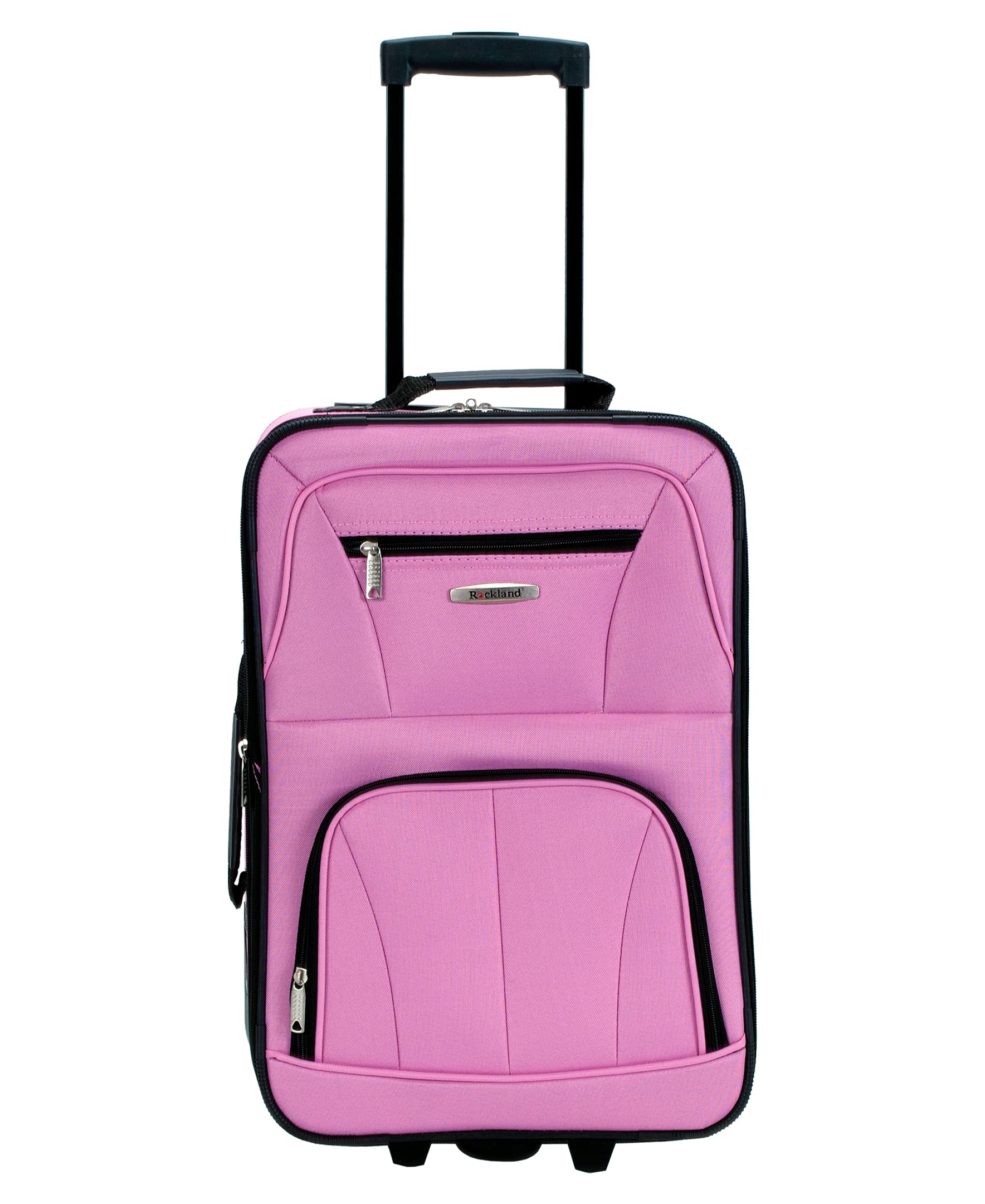 Rockland Journey Softside Expandable Upright Luggage Set 4-Piece (14/19/24/28 Inch) - Lightweight Pink Suitcase for Women & Men, Perfect for Air Travel, Business Trips & Family Vacations