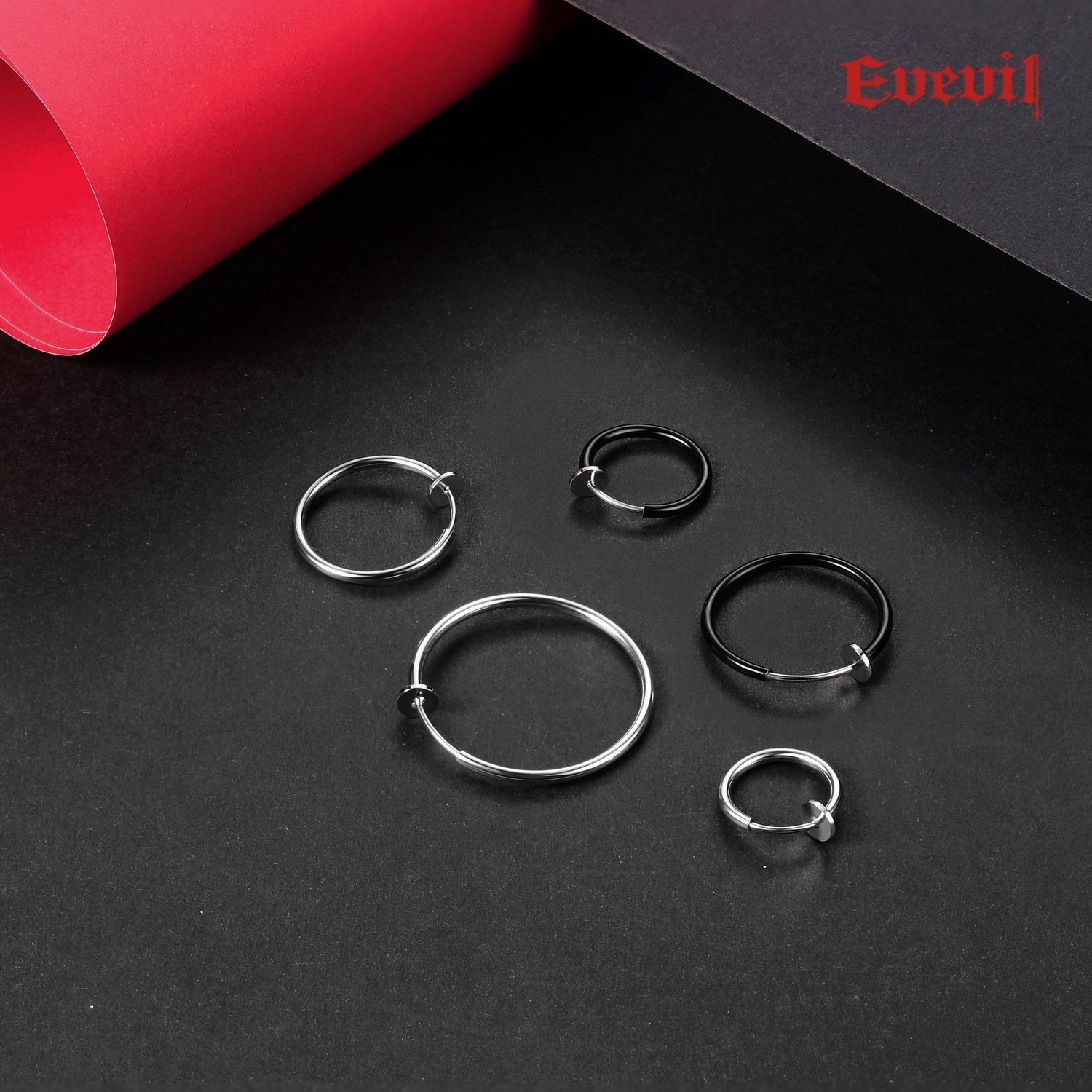Non-Piercing Fake Nose Ring & Hoop Earrings Set - 10 Pairs Clip-On Septum Rings & Spring Endless Hoops for Women & Men (13mm-25mm, Black/Silver/Gold/Rose Gold) - Perfect for Costume Parties, Halloween, Cosplay & Everyday Fashion Accessories