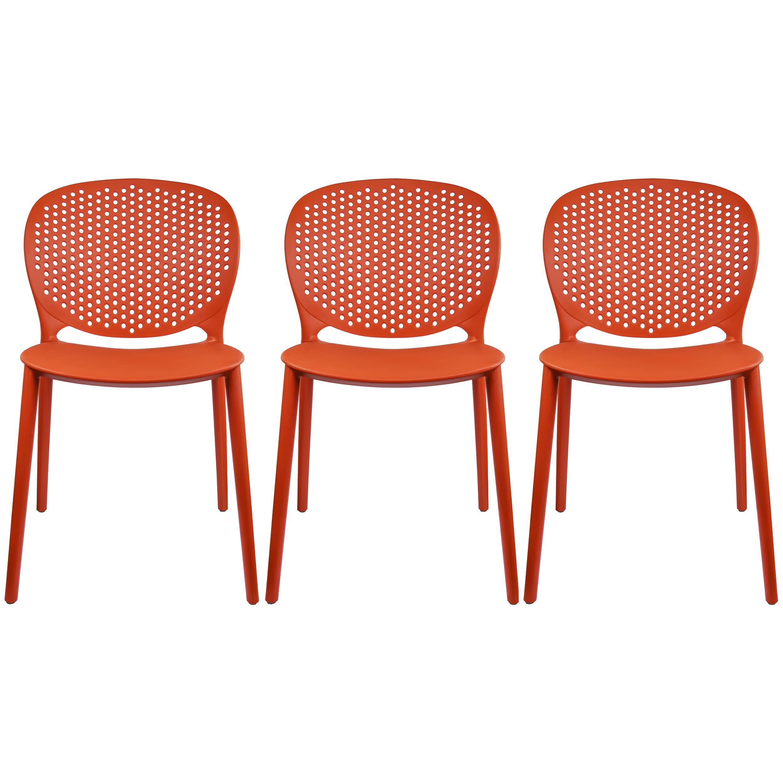 2xhome Set of 3 Modern Stackable Patio Chairs - Waterproof Outdoor Dining Chairs for Poolside, Garden, Restaurant & Indoor Use - Orange Accent Furniture for Kitchen, Living Room & Commercial Spaces