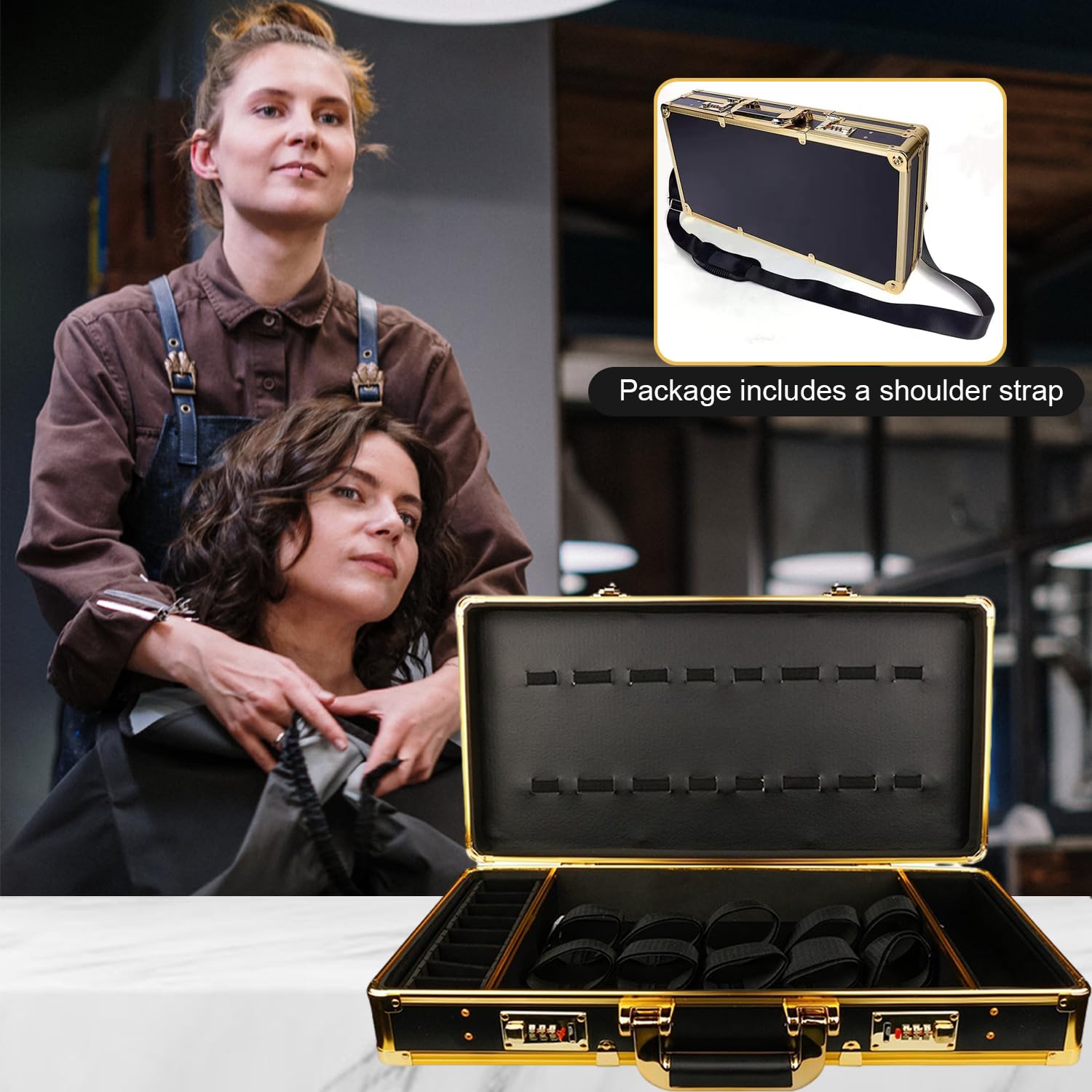 GYKLE Professional Barber Case for Clippers & Tools - Portable Hairdressing Storage Organizer with Handle & Secure Numlock - Travel-Friendly Gold Barber Supply Case for Salon, Home & On-the-Go Stylists