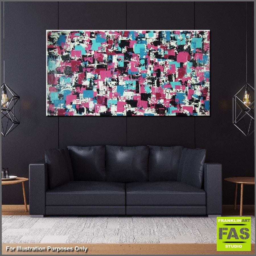 Abstract Teal Pink Black White Canvas Wall Art - Modern Home Decor for Living Room, Bedroom & Office