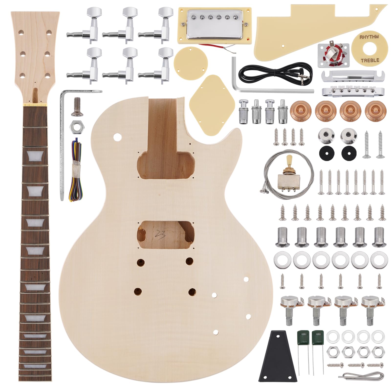 ZEFF DIY Electric Guitar Kit with Basswood Body - 6 String Electric Guitar with Maple Neck, Rosewood Fretboard, H-H Pickups & Tune-O-Matic Bridge | Complete Starter Kit for Beginners & Guitar Enthusiasts | Perfect for Home Practice, Studio Recording & Live Performances