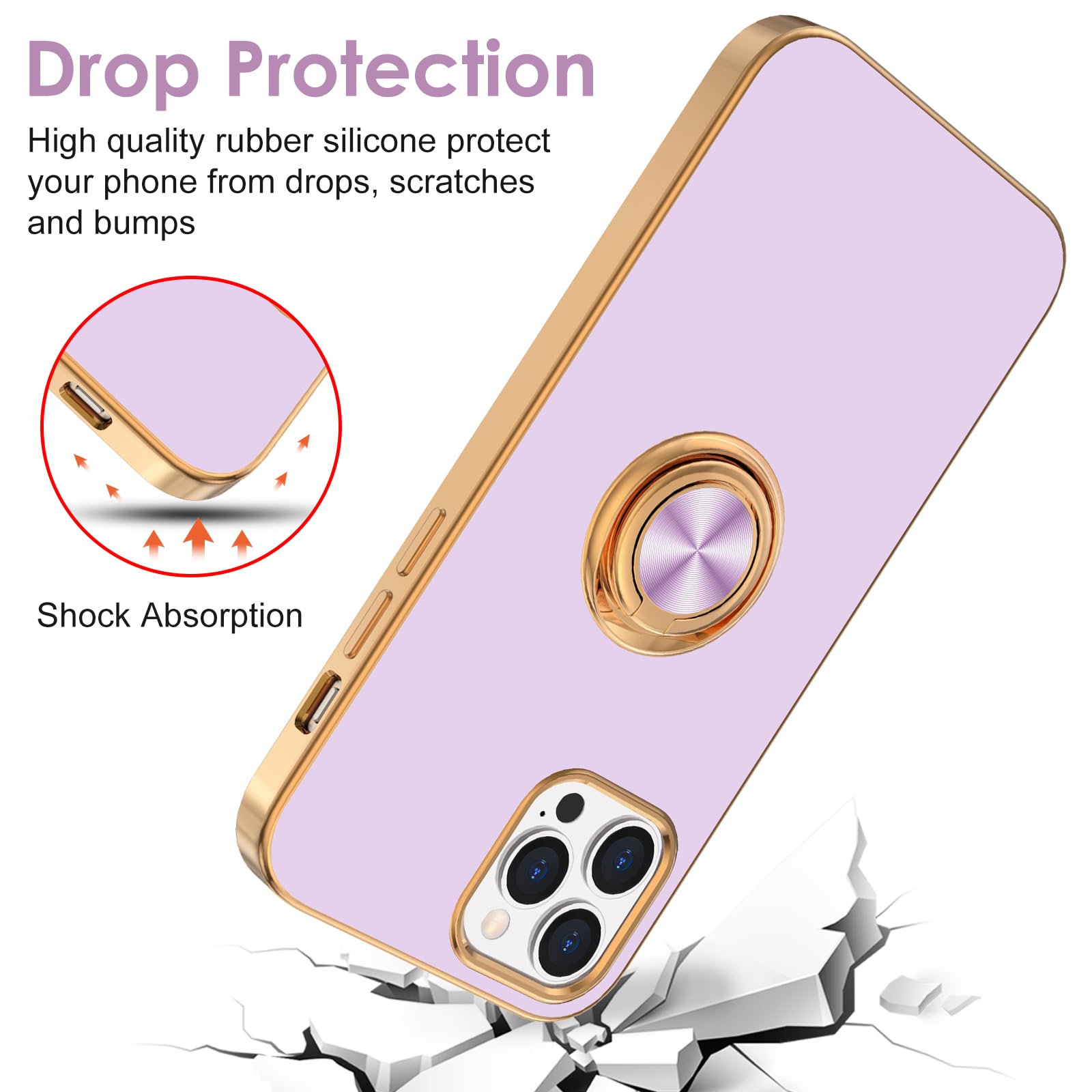 Hython iPhone 12 Pro Max Case with Rotatable Ring Stand - Purple Shockproof Cover for Women & Men | Perfect for Work & Travel