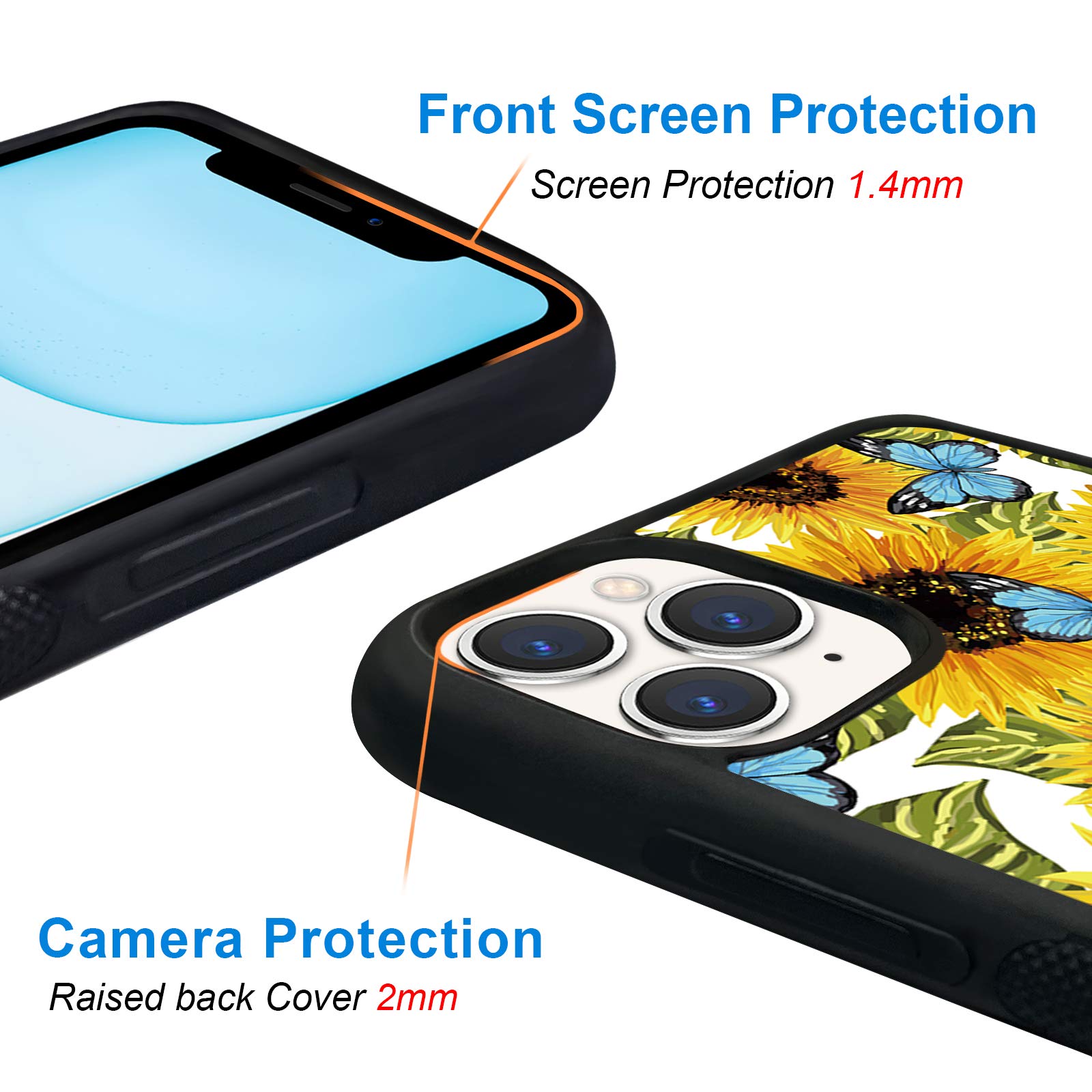 Shockproof Cute Blue Butterfly Flower Phone Case for iPhone 11 Pro Max 6.5 Inch - Protective Durable Cover for Women Men Boys Girls Kids - Perfect for Daily Use, Outdoor Activities & Gift Giving