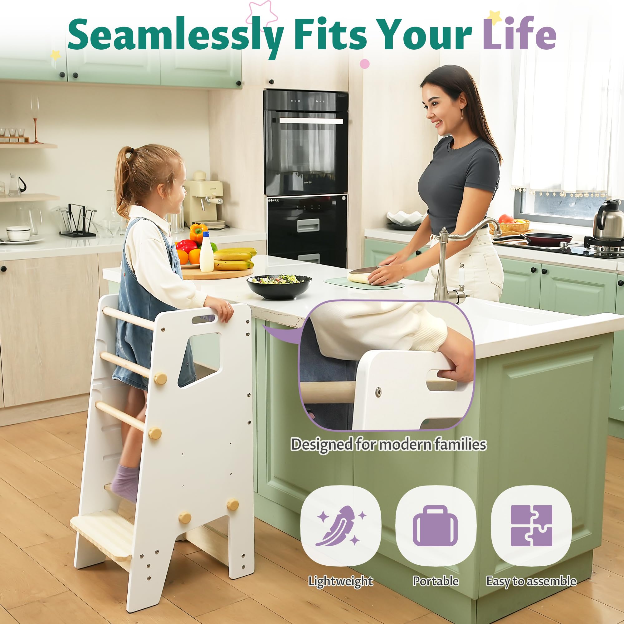 GroowingMind® Adjustable Montessori Toddler Tower - Safe Kitchen Step Stool for Kids, Multi-Use Learning Tower & Standing Helper - Perfect Toddler Chair for Cooking, Baking & Playtime Activities
