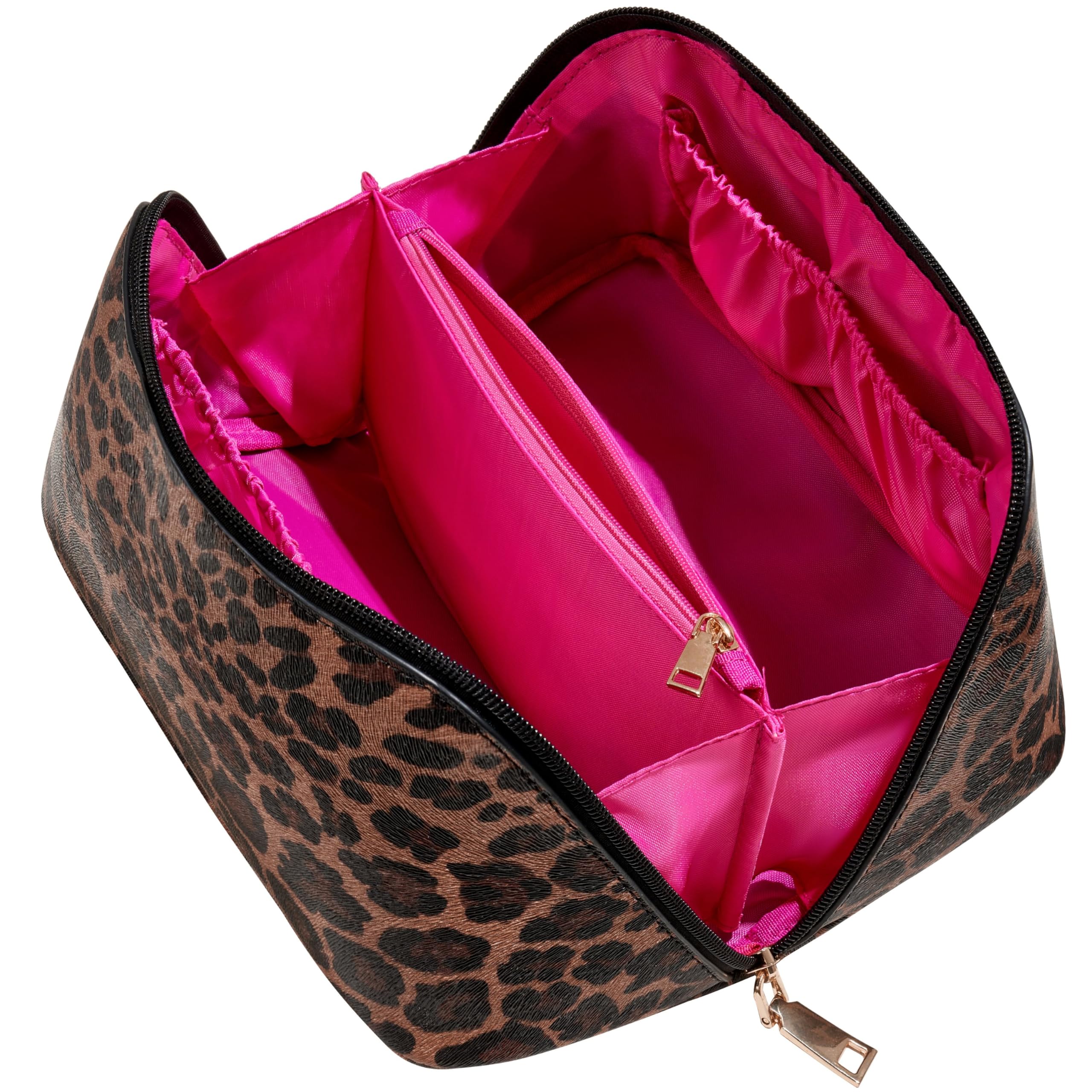 Yarnic Leopard Travel Makeup Bag - Large PU Leather Cosmetic Organizer for Women | Perfect for Travel & Daily Use