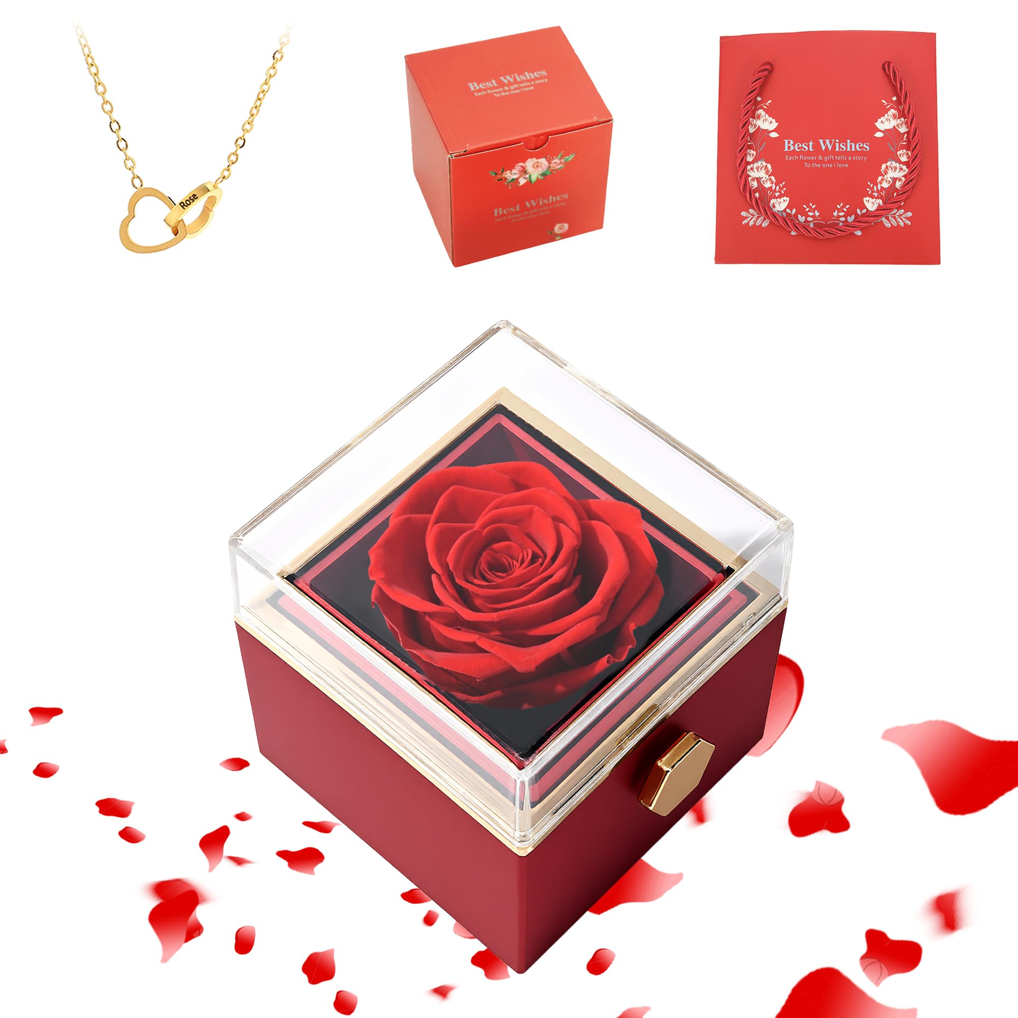 TINGKU Eternal Real Rose Gift Box for Women - Preserved Rose with Custom Engraved Heart Necklace, Personalized Romantic Gift for Wife, Girlfriend, Mom (Mother's Day, Anniversary, Valentine's Day) - Perfect for Weddings, Proposals & Special Occasions