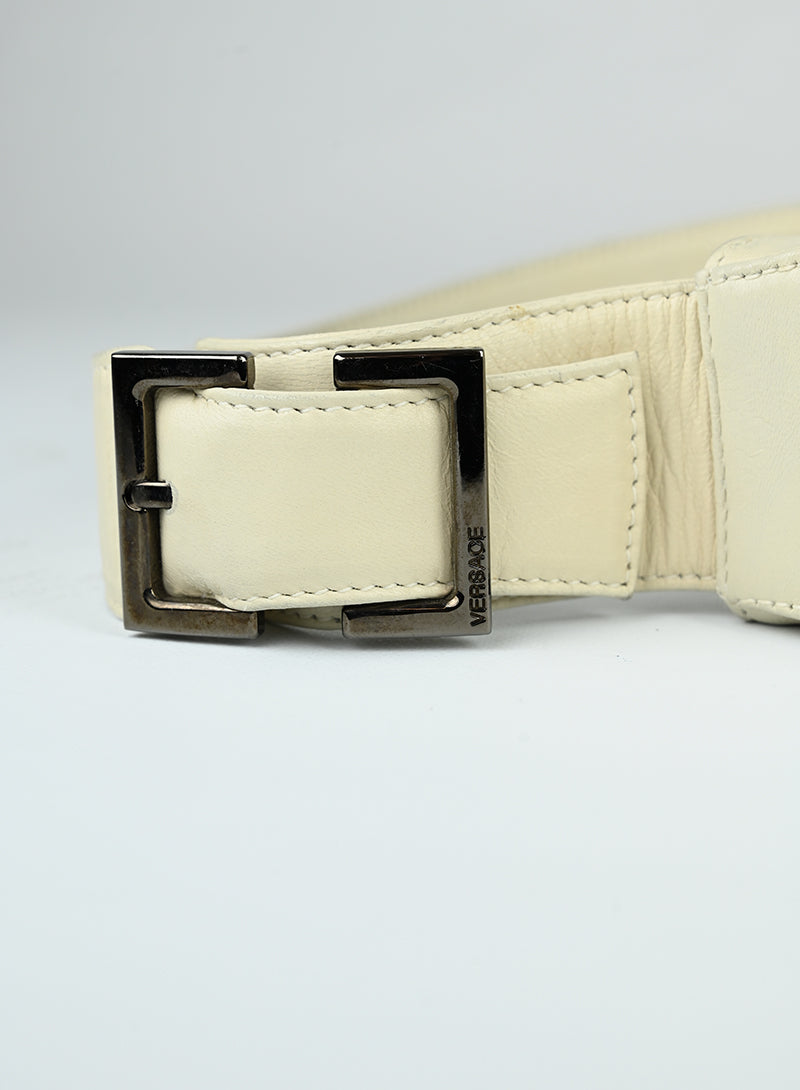 Versace Embossed Leather White Handbag for Women - Luxury Designer Purse for Parties, Work & Everyday Use