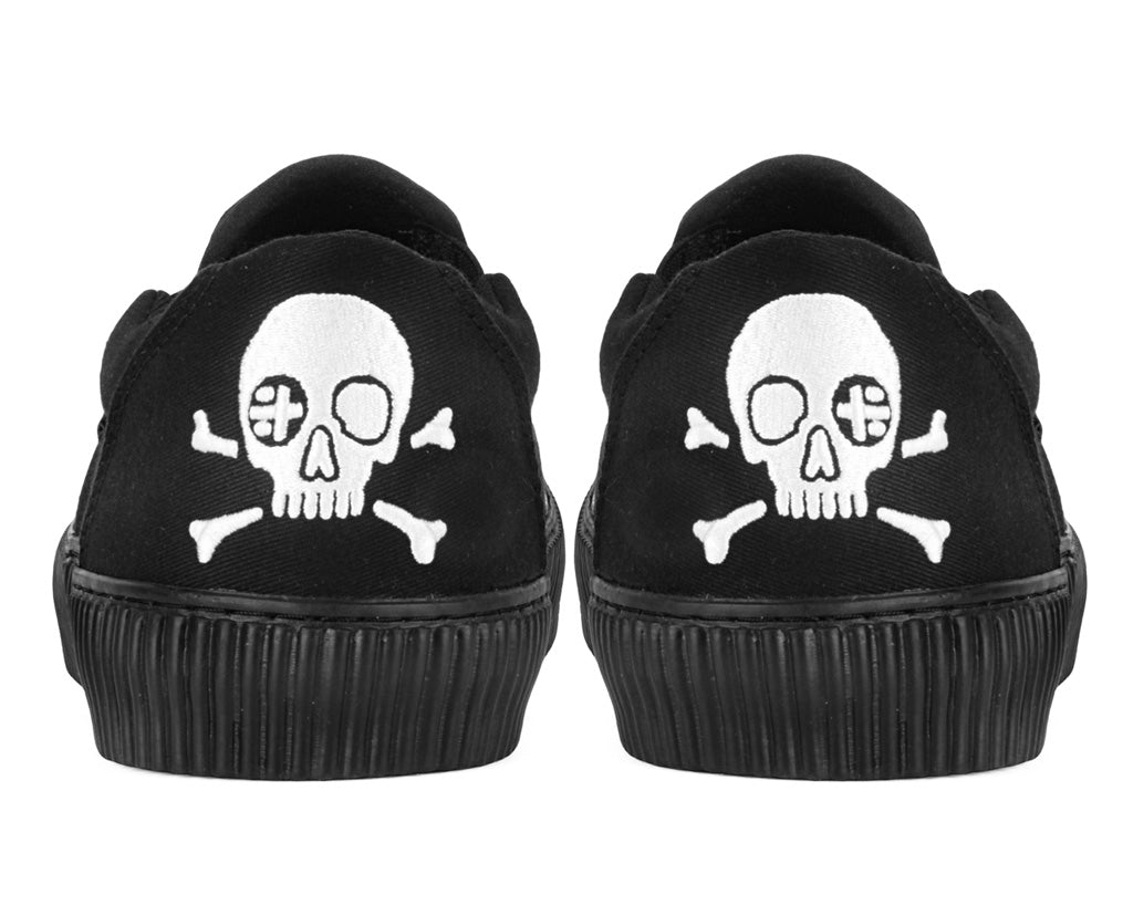 Black Skull Canvas Slip On Sneakers for Men - Comfortable Casual Shoes for Streetwear, Skateboarding & Everyday Wear