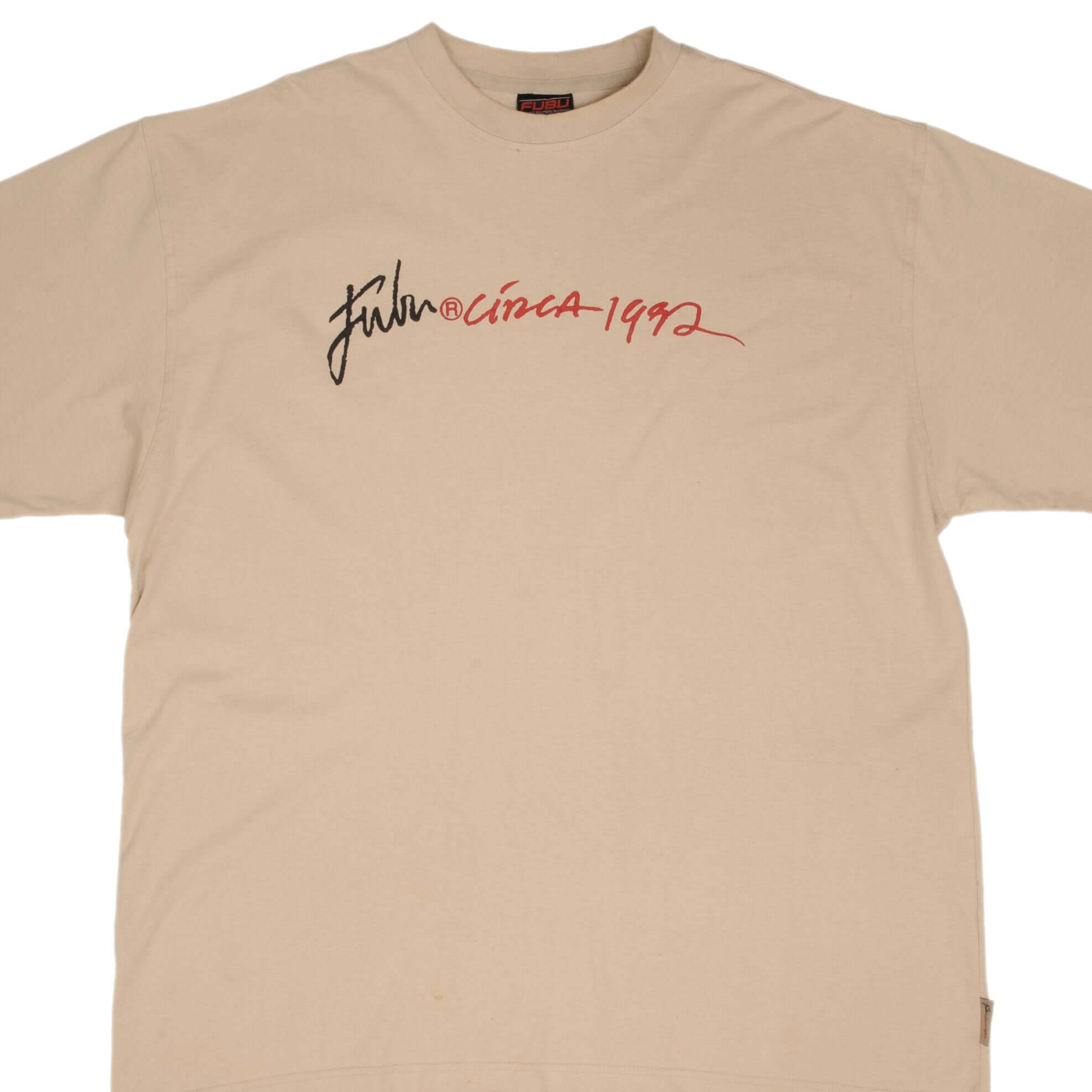 Vintage FUBU Beige T-Shirt 2000s Retro Oversized Tee - Size 2XL for Men - Casual Streetwear & 90s Hip Hop Fashion Outfit