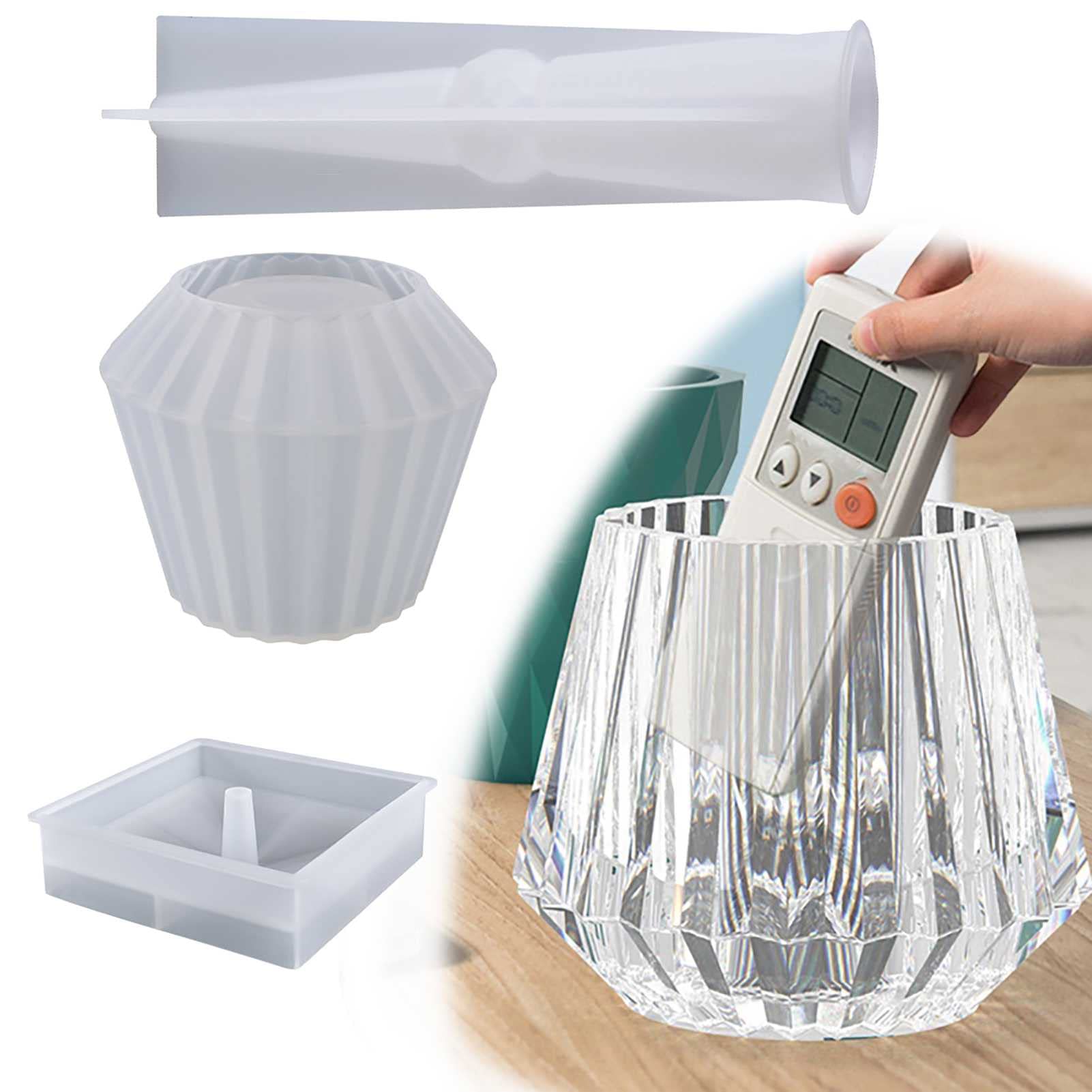Crystal Epoxy Resin DIY Table Lamp Mold - Warm White Light Silicone Lampshade & Pen Holder for Home Office Decor | Perfect for Desk Lighting, Gift Ideas, and Craft Projects