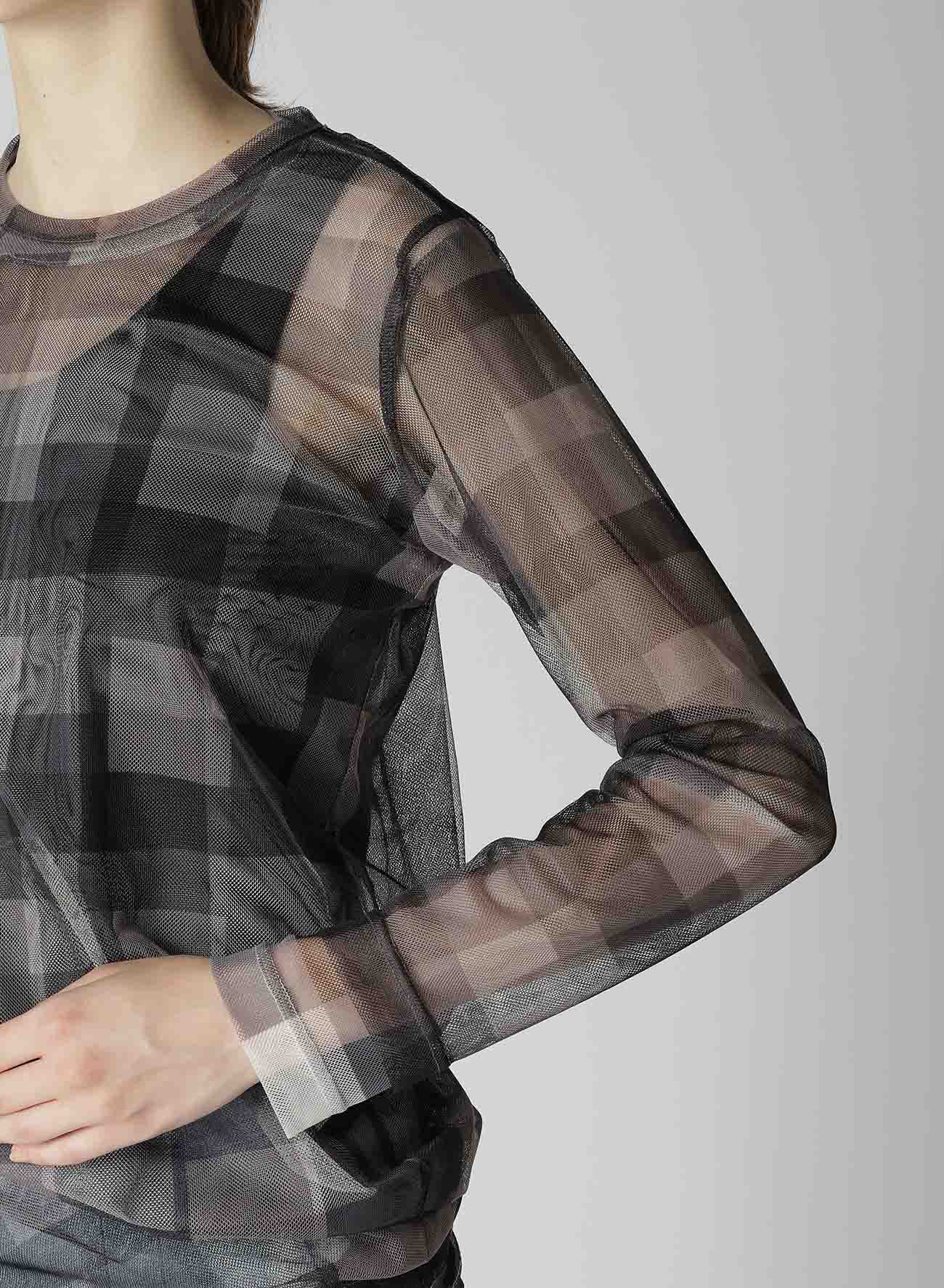 Double Layer Plaid Print Tulle Long Sleeve Dress - Elegant Flowy Women's Party Dress for Holiday, Wedding & Special Occasions