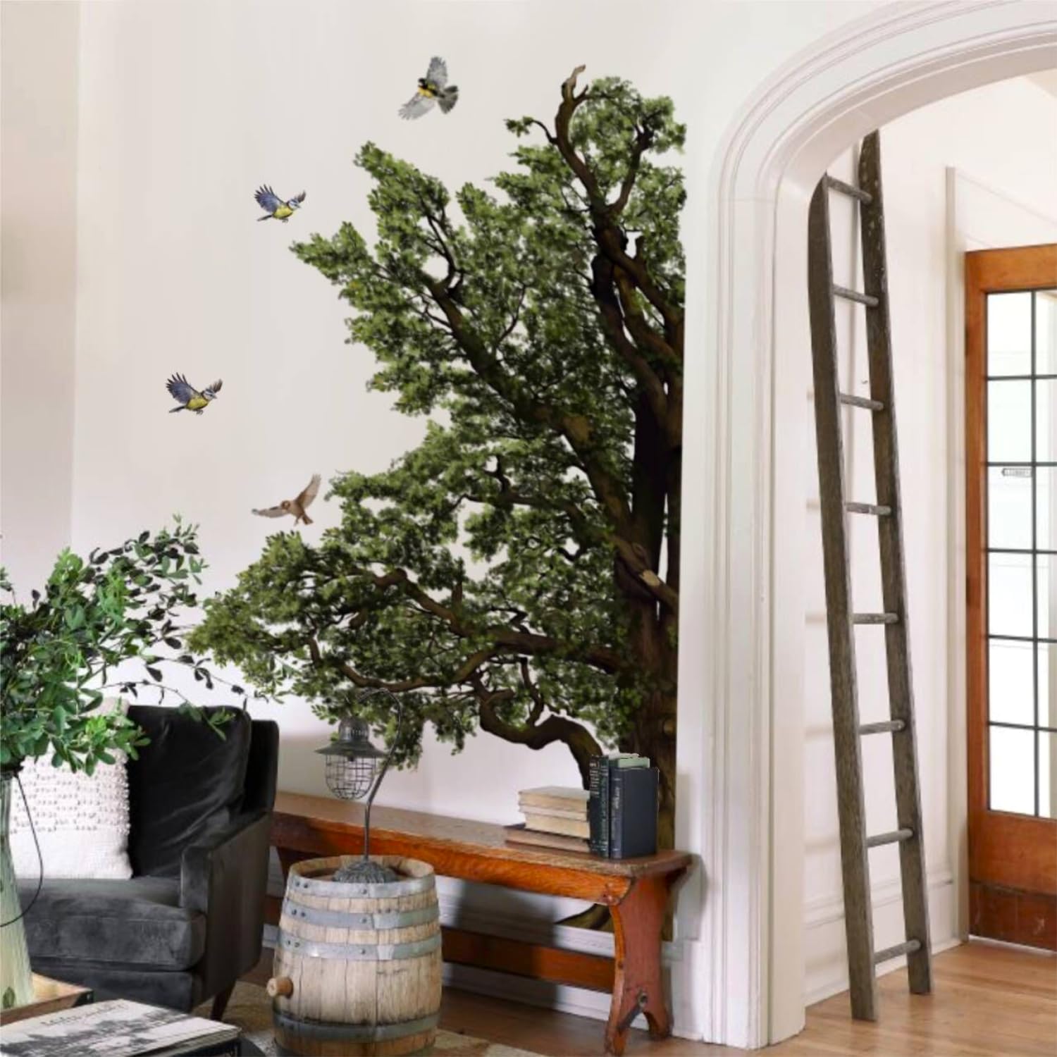 Funlife Original Hand Drawn Large Half Oak Tree Wall Decal - 62.2