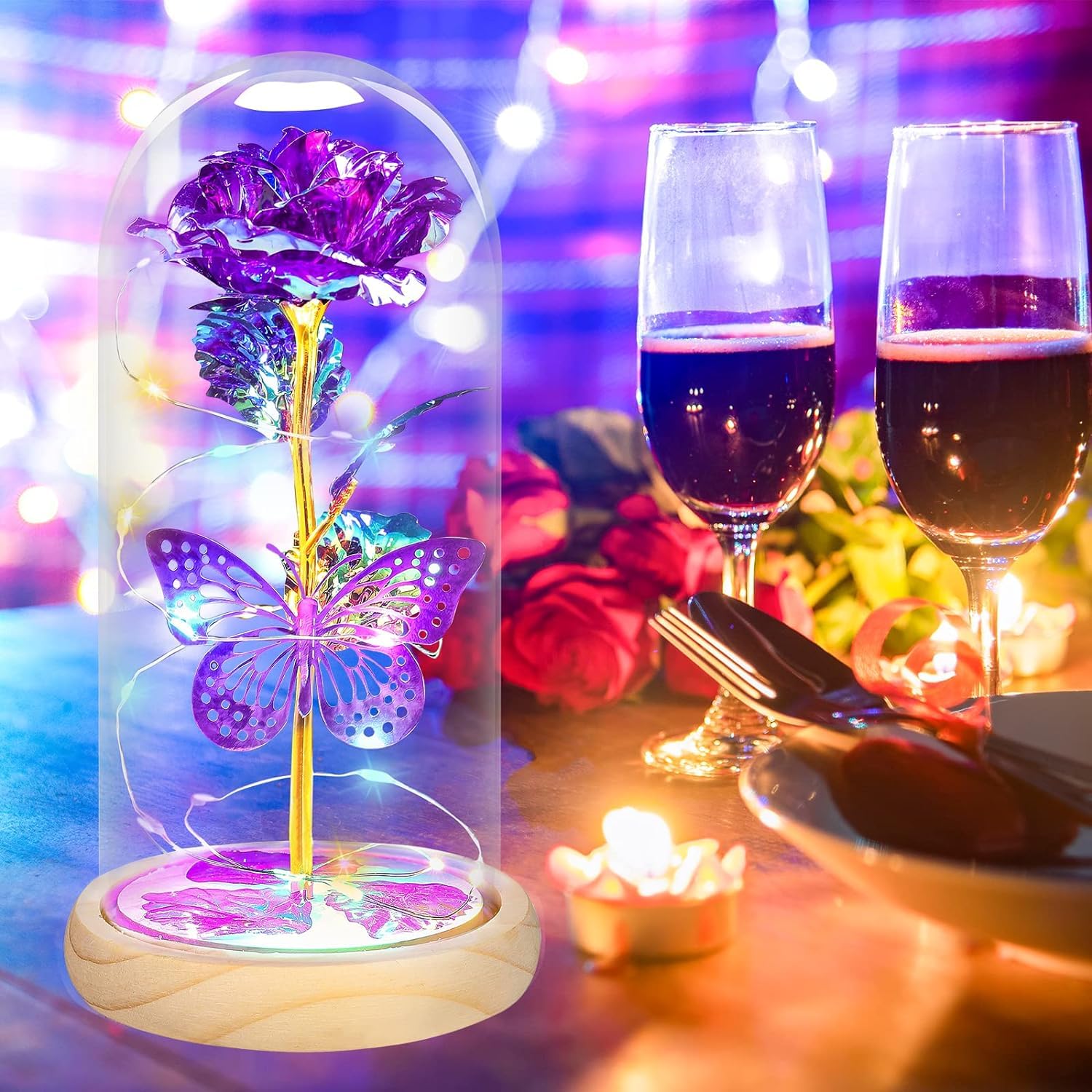 Mother's Day Rose Bouquet - Purple Butterfly Flowers Gift for Mom, Women, Wife, Grandma, Sister | Birthday & Special Occasion Floral Present from Daughter or Son | Perfect for Home Decor, Parties & Celebrations