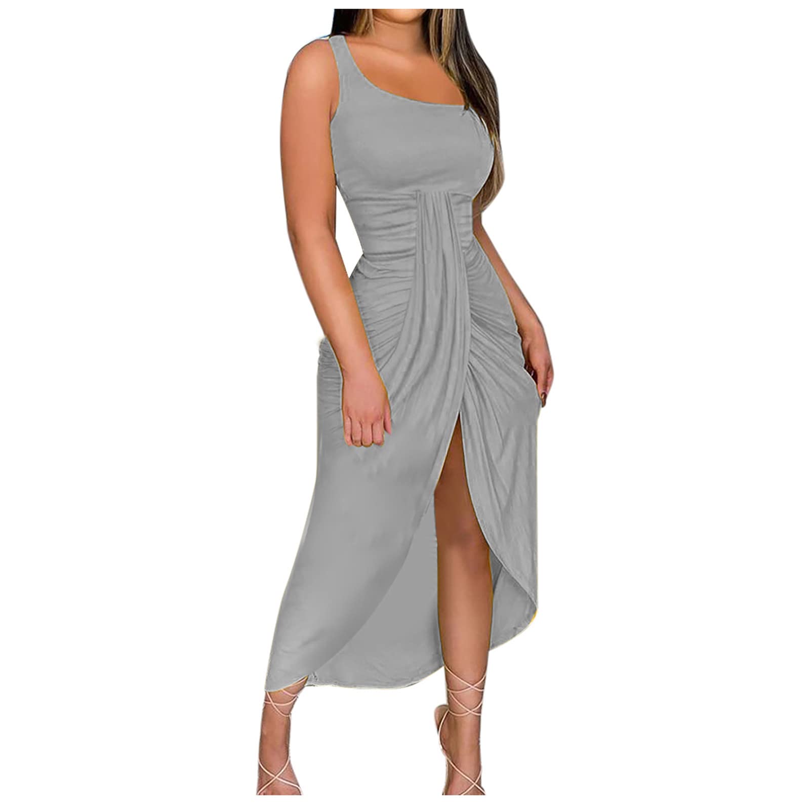 Sexy One Shoulder High Slit Long Dress for Women - Summer Beach Party Sundress & Elegant Evening Gown, Perfect for Vacations, Date Nights and Special Occasions