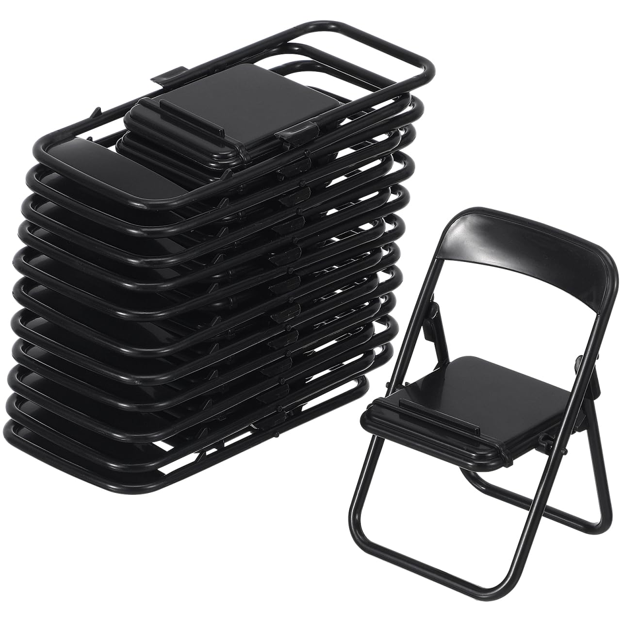 Foldable Mini Plastic Chair - 12pcs Black Dollhouse Furniture for Action Figures, Phone Holder & Doll Accessories | Perfect for Dollhouse Decor, Toy Displays & DIY Miniature Scenes