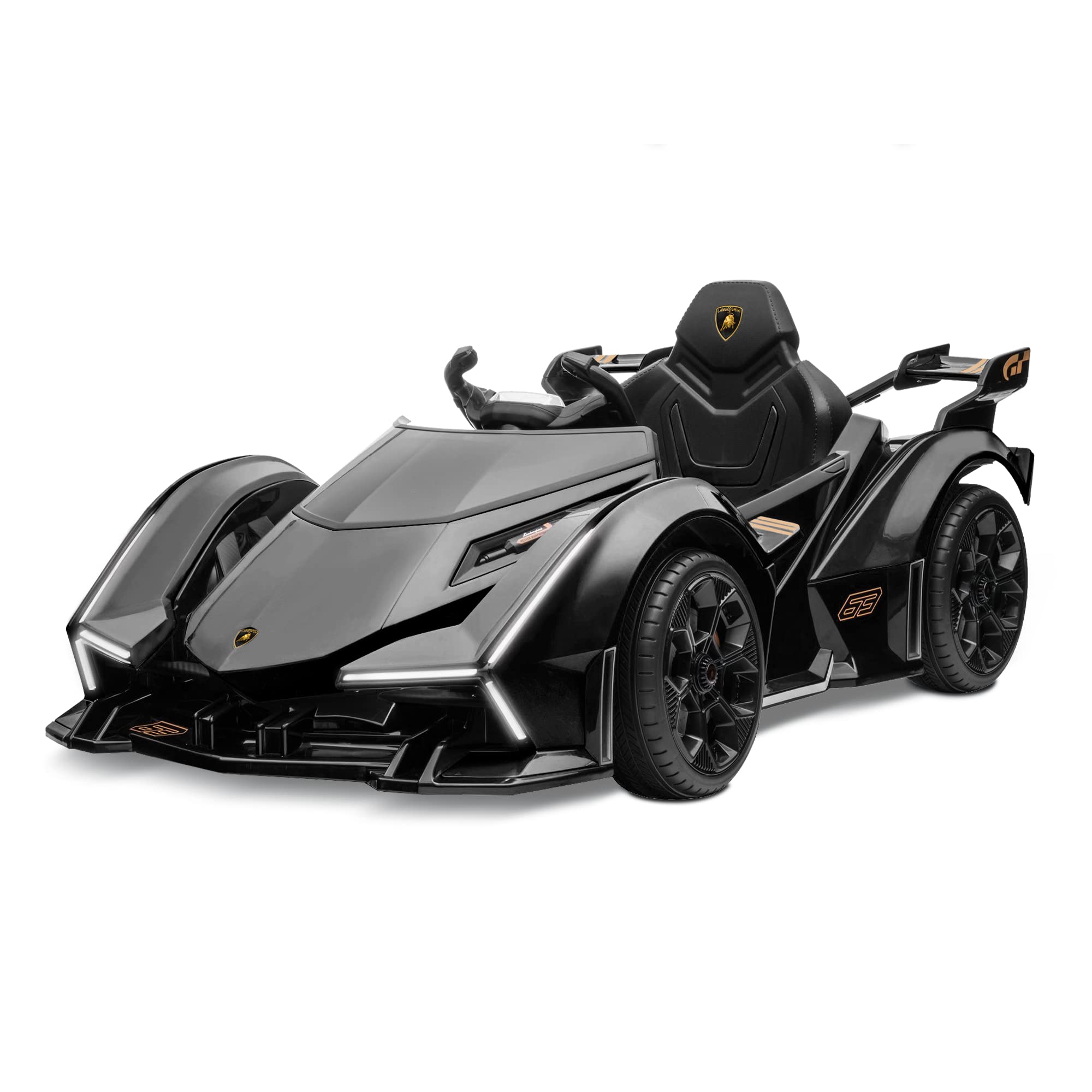 Kidzone 12V Battery Powered Electric Ride On Car for Kids - 2 Speed Modes, Parent Remote Control, Bluetooth Music, LED Lights & Sound System - Black - Perfect for Birthday Gifts, Outdoor Play & Family Fun
