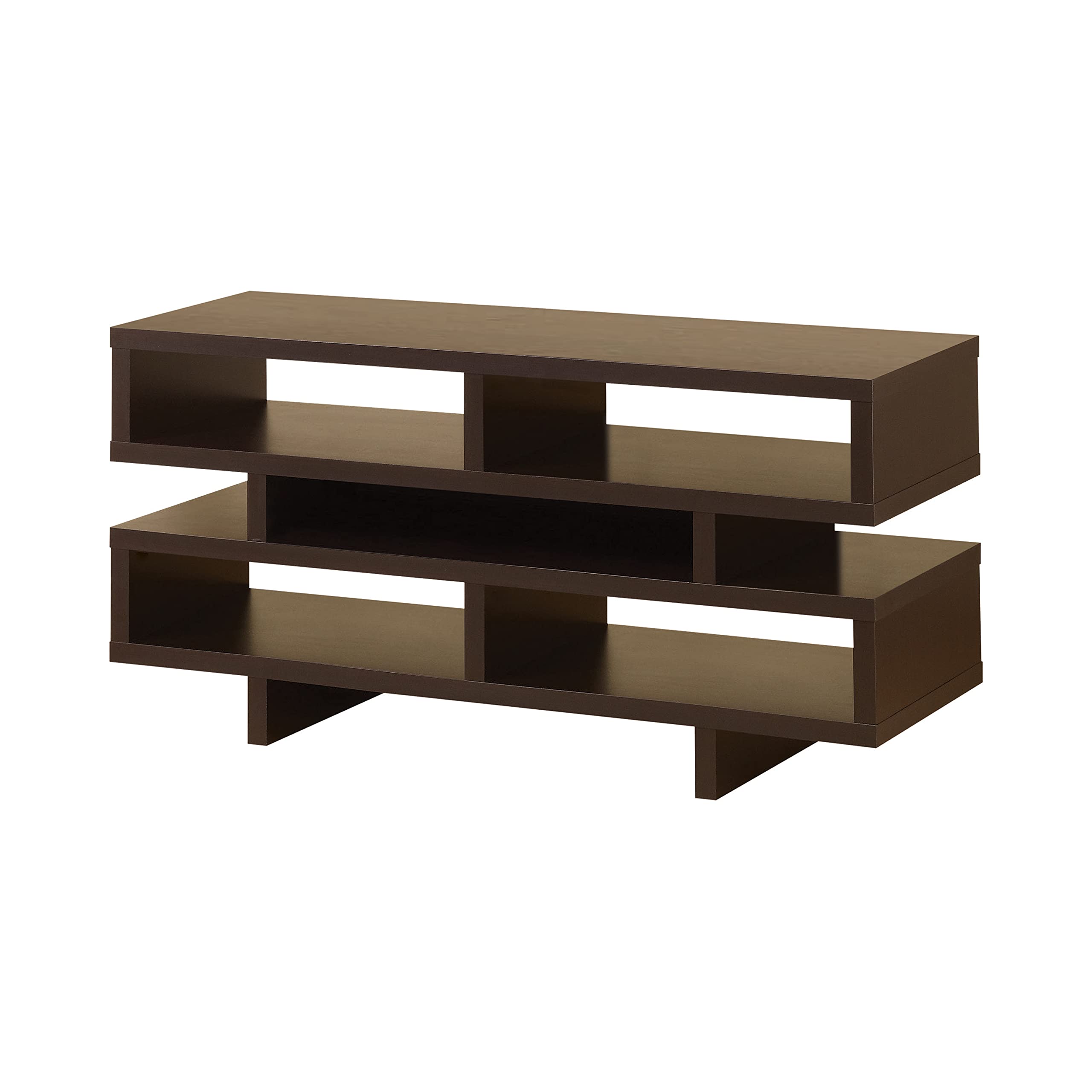 Modern TV Stand with 5 Open Shelves - Cappuccino Brown Media Console for Living Room, Bedroom & Home Theater Storage Solution