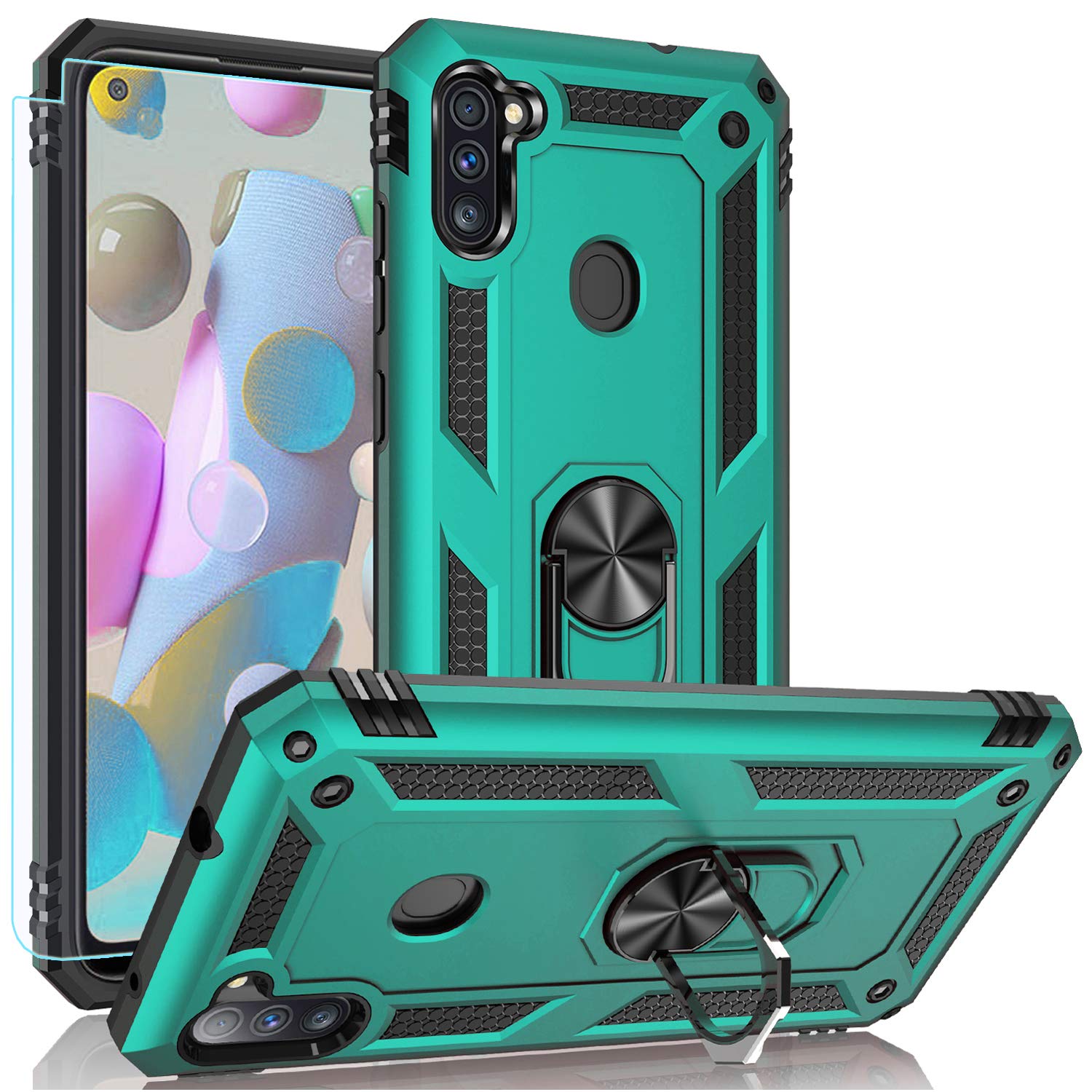 **Samsung Galaxy A11 Case - Military Grade Heavy Duty Armor Protection with HD Screen Protector & Magnetic Kickstand | Shockproof Phone Cover for Everyday Use, Travel & Outdoor Activities (Mint Green)**